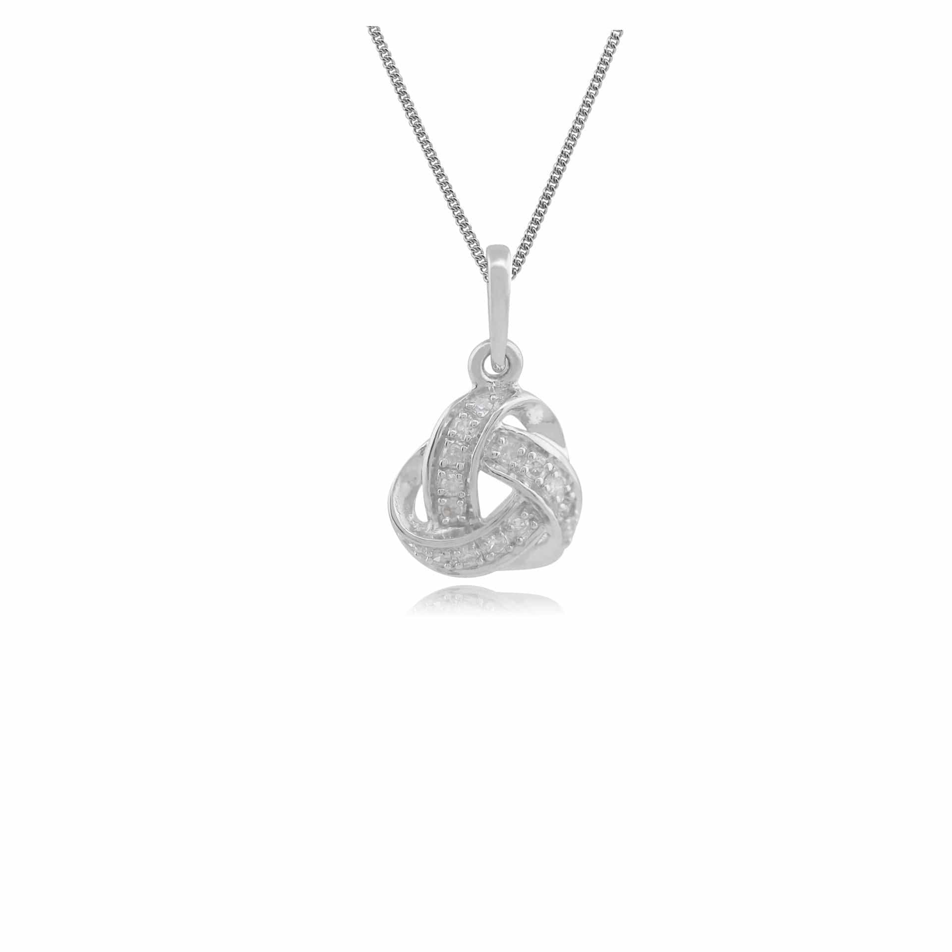 Product photograph of Classic Round Diamond Love Knot Pendant In 9ct White Gold from Gemondo Jewellery