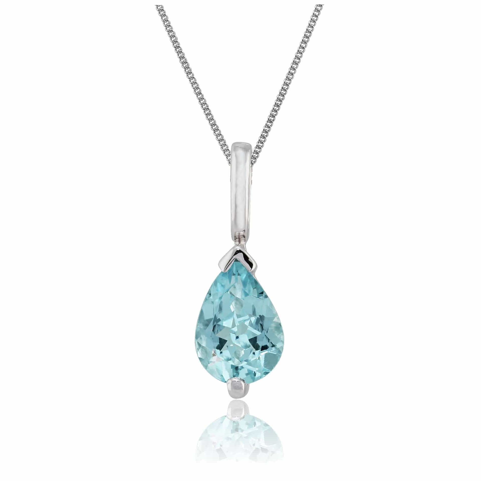 Product photograph of Classic Pear Aquamarine Pendant In 9ct White Gold from Gemondo Jewellery