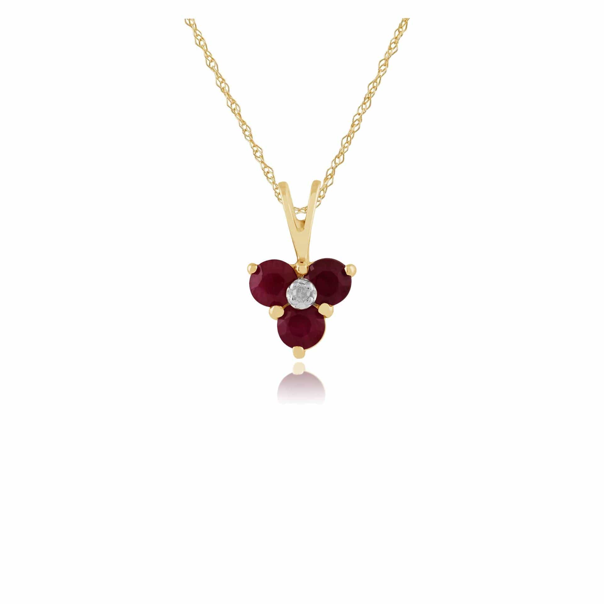 Product photograph of Classic Round Ruby Diamond Cluster Pendant In 9ct Yellow Gold from Gemondo Jewellery