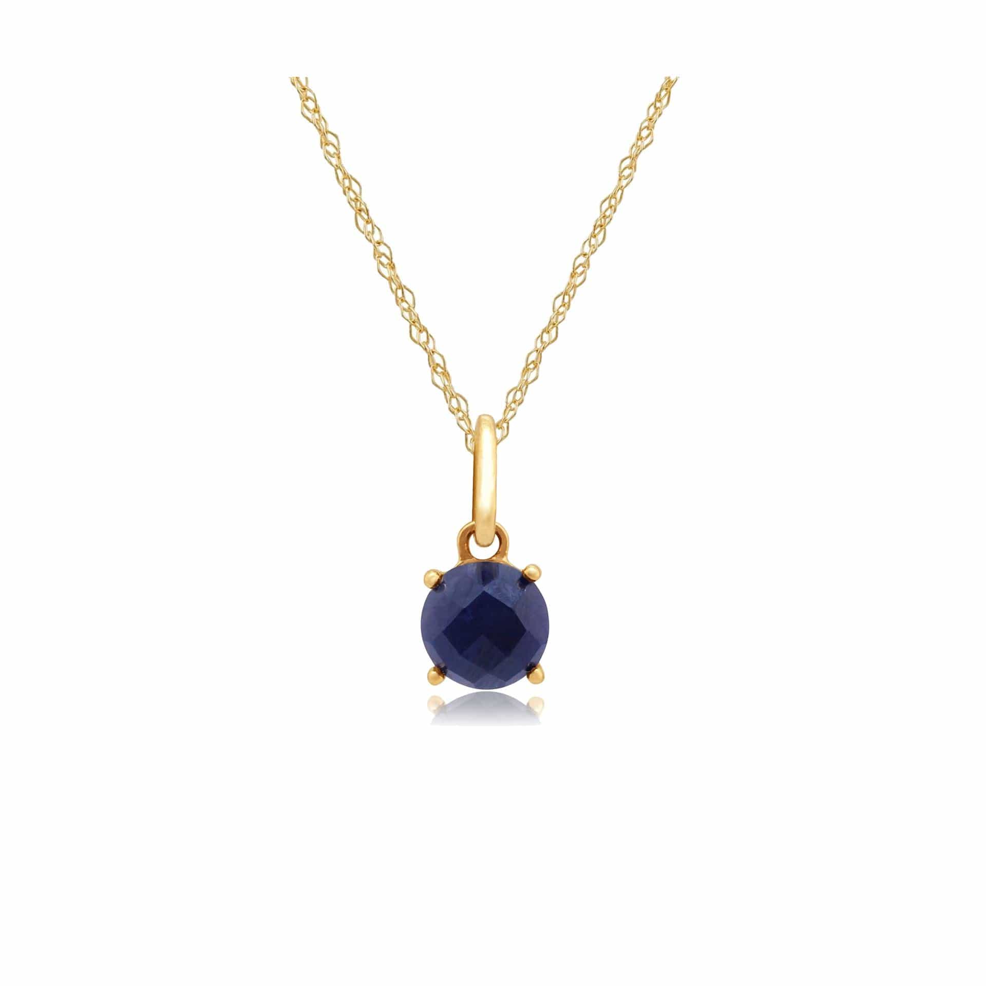 Photos - Pendant / Choker Necklace Classic Round Sapphire Checkerboard Pendant in 9ct Yellow Gold