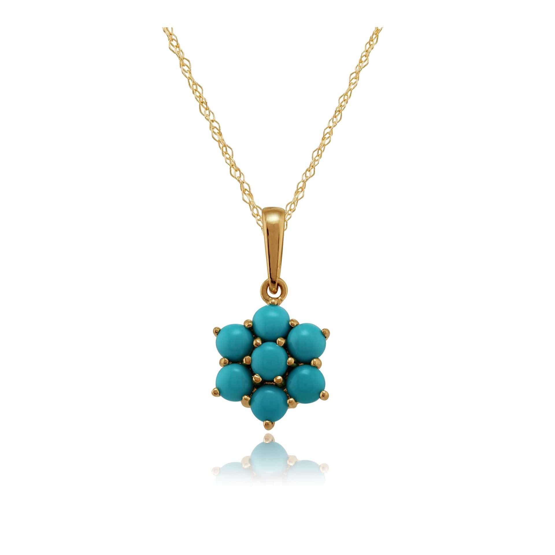 Image of Floral Turquoise Cabochon Pendant in 9ct Yellow Gold