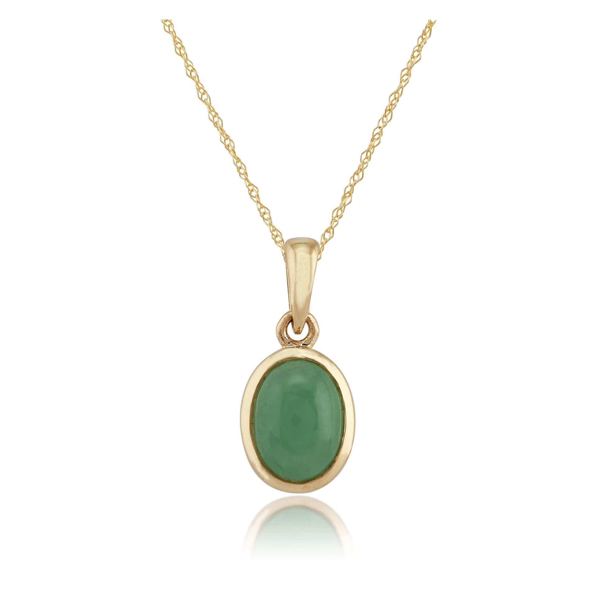 Image of Classic Dyed Green Jade Cabochon Pendant in 9ct Yellow Gold