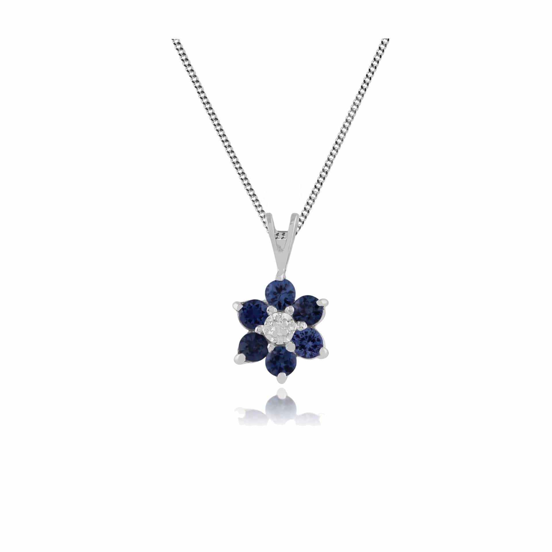 Product photograph of Floral Round Sapphire Diamond Cluster Pendant In 9ct White Gold from Gemondo Jewellery