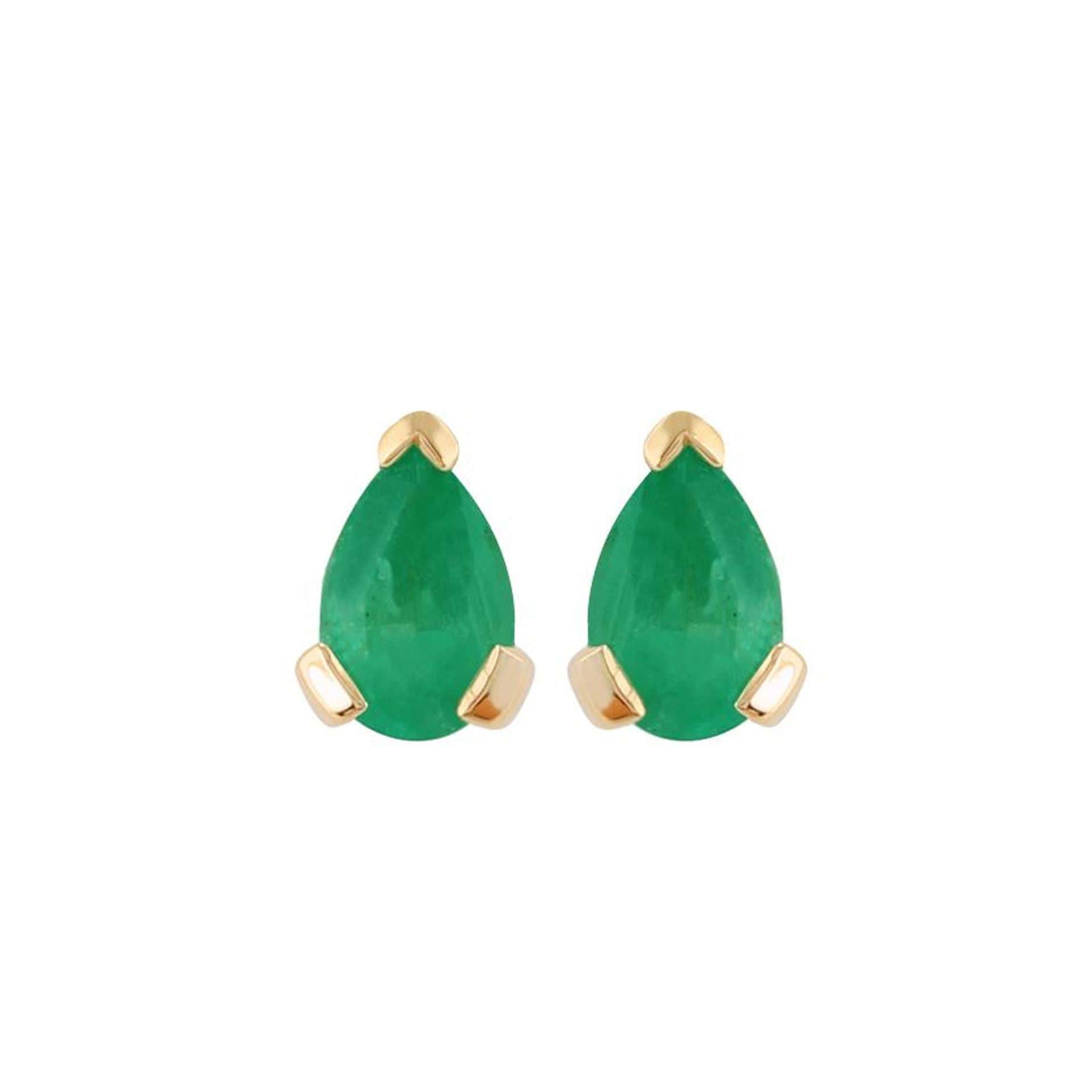 Photos - Earrings Classic Pear Emerald Stud  in 9ct Yellow Gold