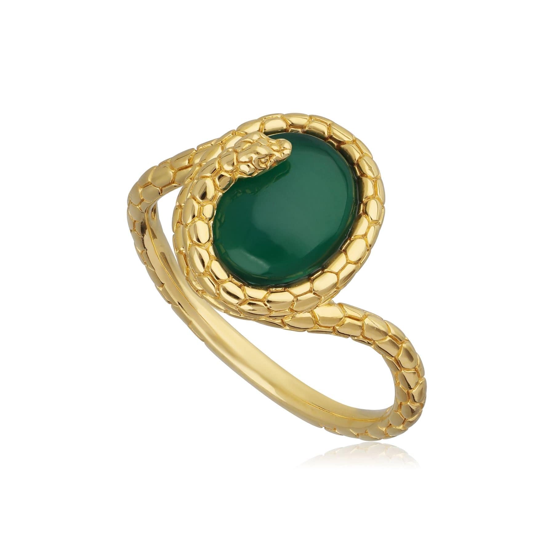 Product photograph of Ecfew Dyed Green Chalcedony Winding Snake Ring In Yellow Gold Plated Silver from Gemondo Jewellery