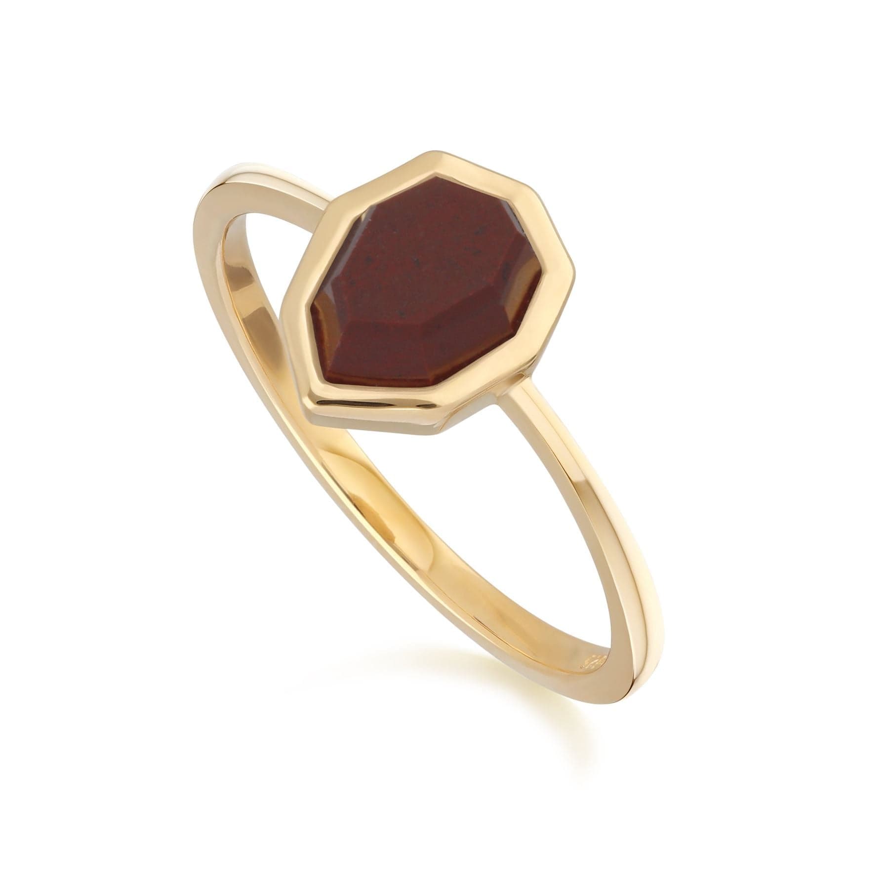 Product photograph of Irregular B Gem Red Jasper Ring In Gold Plated Sterling Silver from Gemondo Jewellery