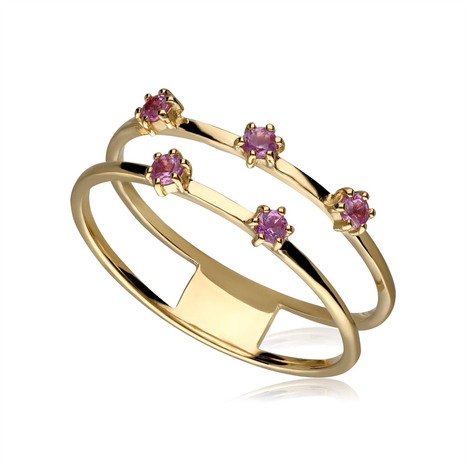 Product photograph of Pink Sapphire Double Band Ring In 9ct Yellow Gold from Gemondo Jewellery