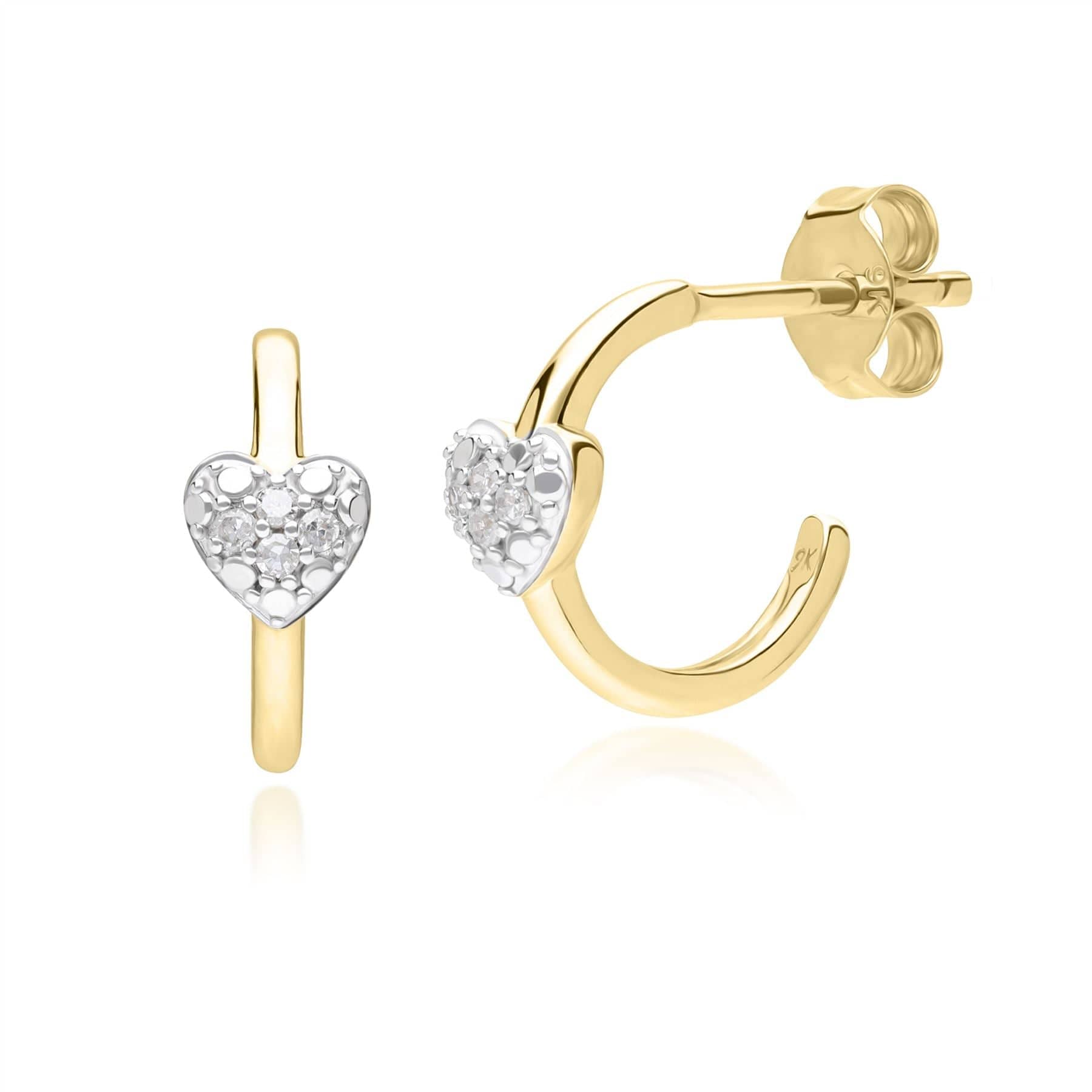 Product photograph of Diamond Half Hoop Love Heart Earrings In 9ct Yellow Gold from Gemondo Jewellery