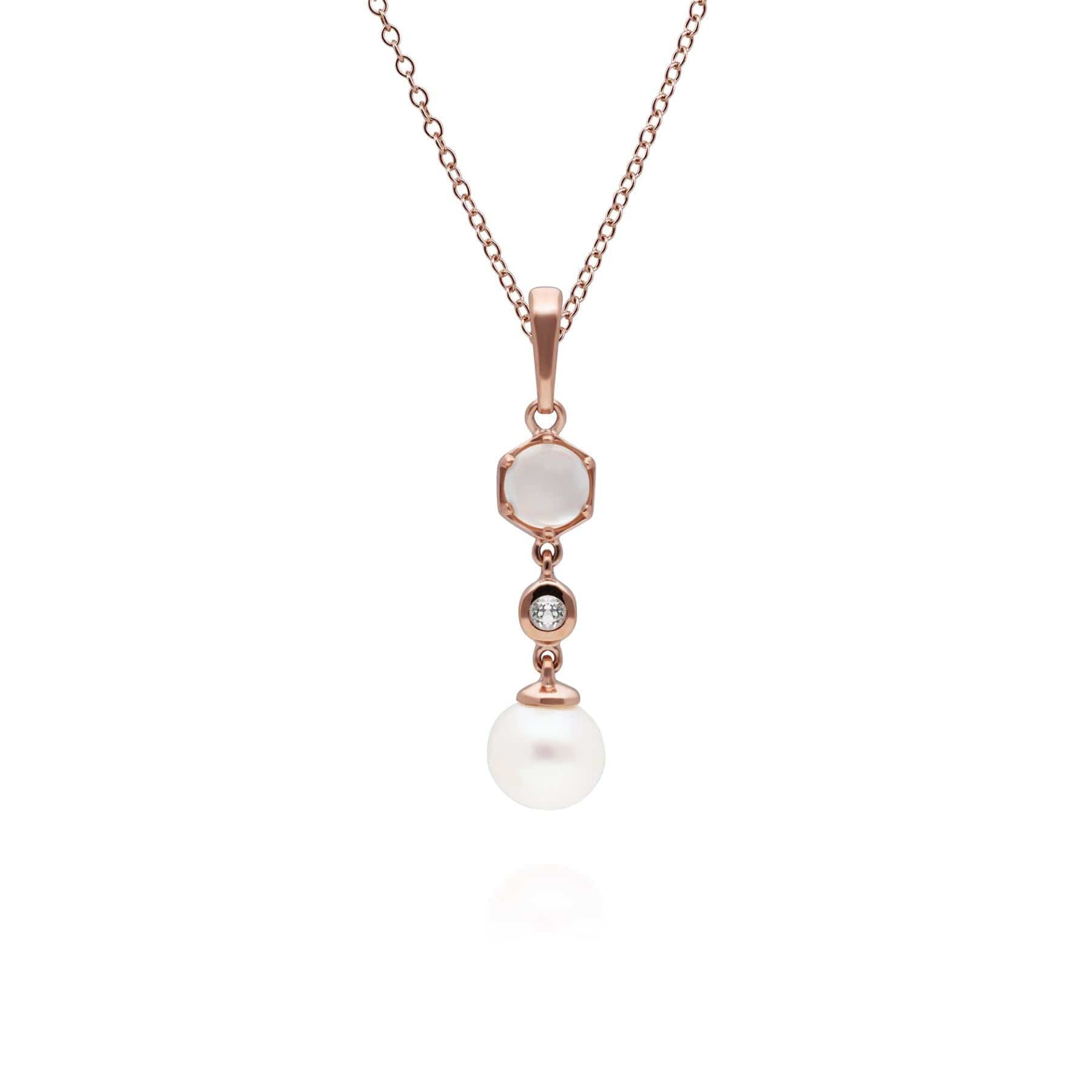 Photos - Pendant / Choker Necklace Modern Pearl, Moonstone & Topaz Drop Pendant in Rose Gold Plated Silver