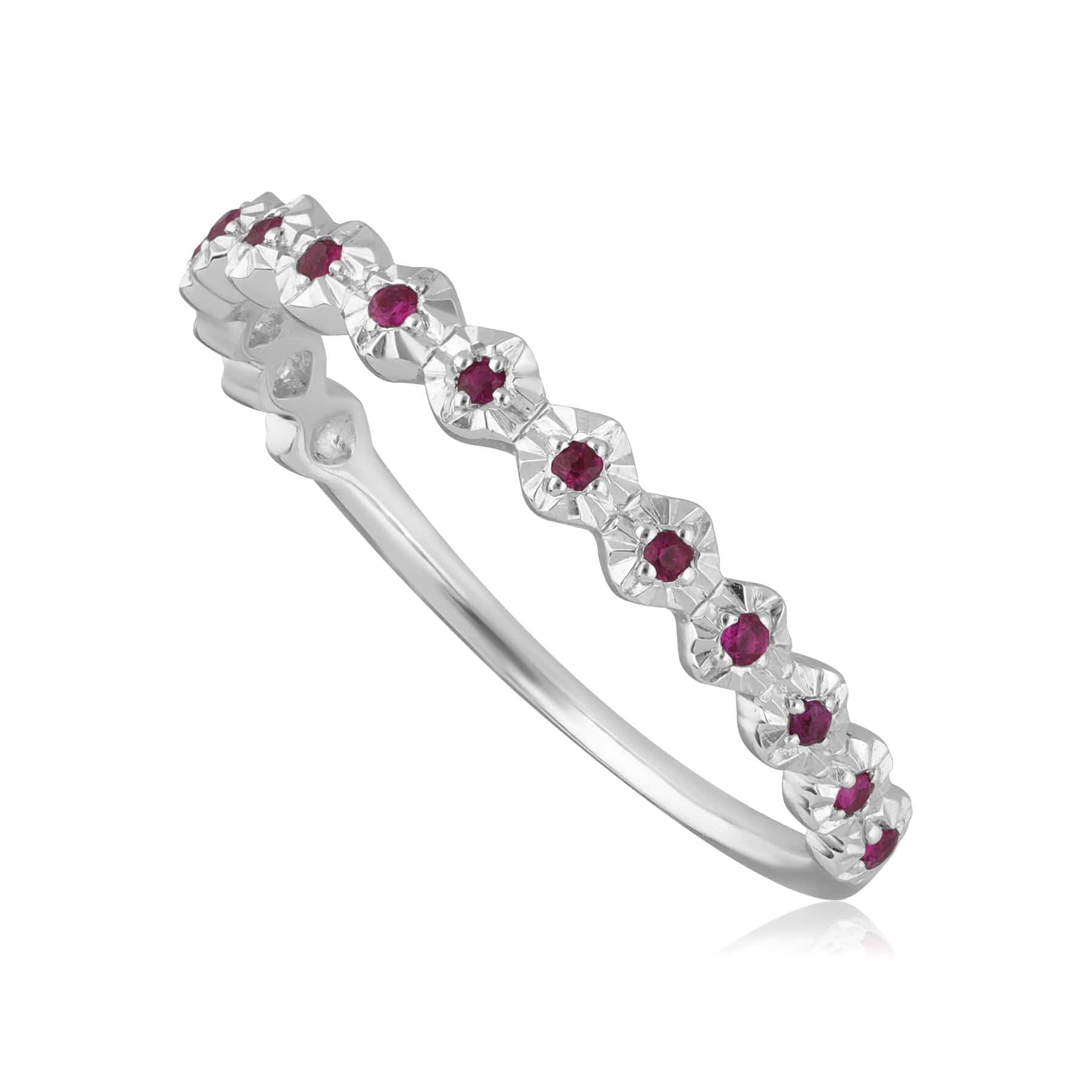 Product photograph of Half Eternity Ruby Band Ring In 9ct White Gold from Gemondo Jewellery