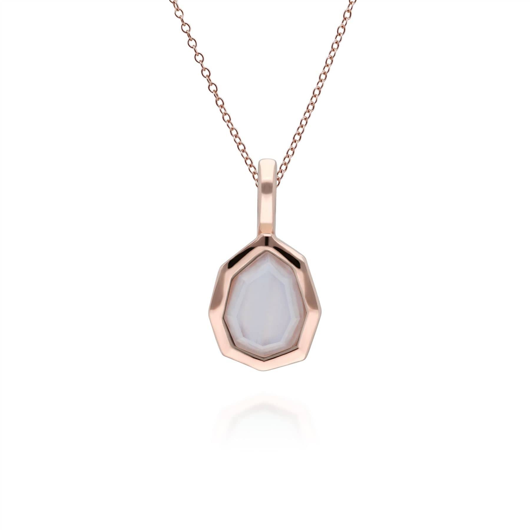 Product photograph of Irregular B Gem Blue Lace Agate Pendant In Rose Gold Plated Silver from Gemondo Jewellery