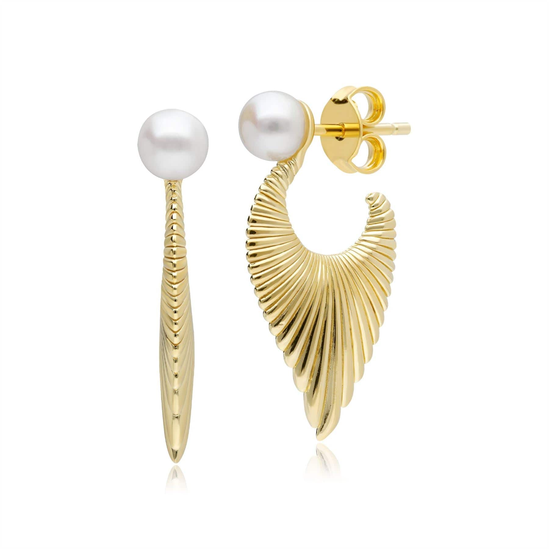 Product photograph of Caruso Cultured Freshwater Pearl Fan Drop Earrings In Gold Plated Sterling Silver from Gemondo Jewellery