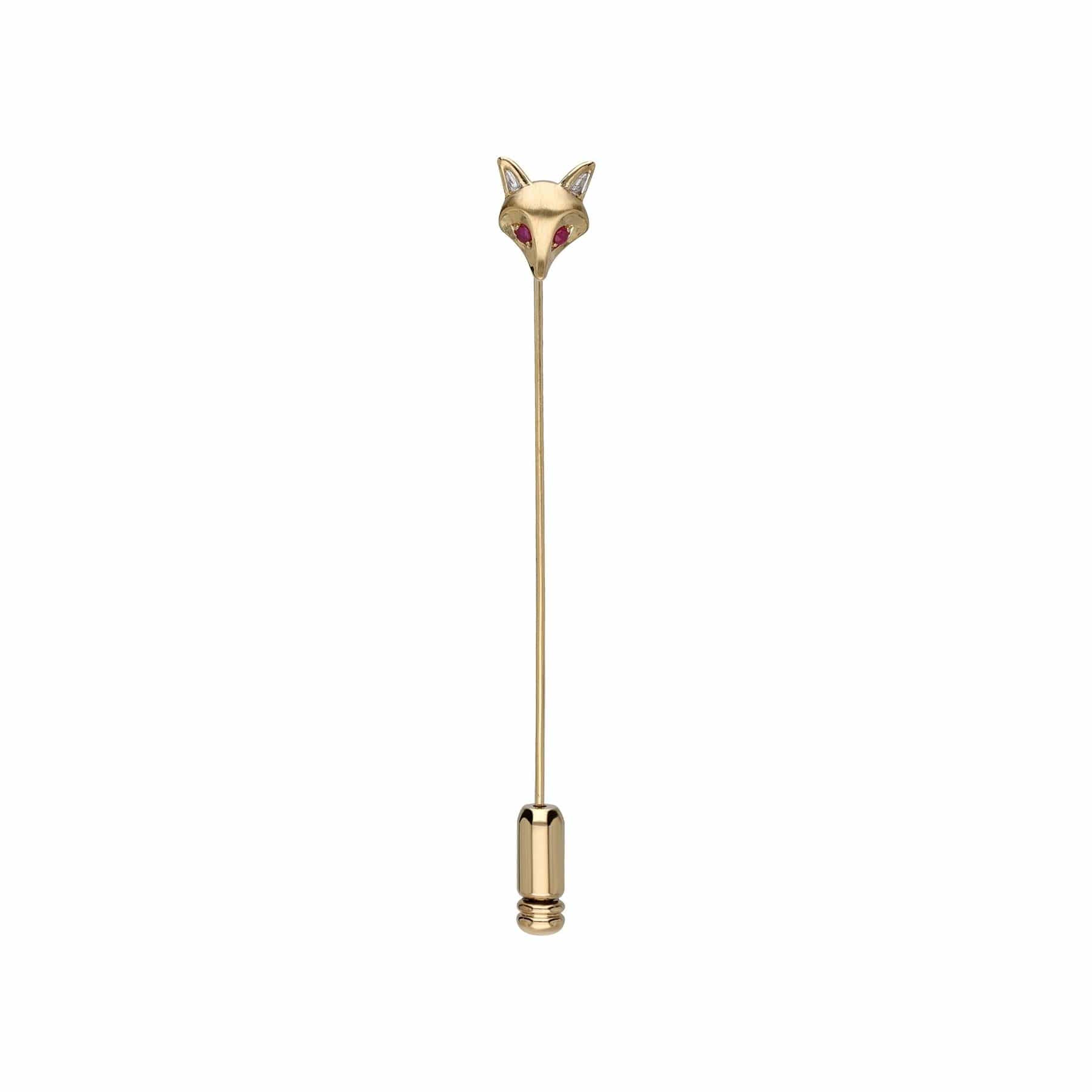 Product photograph of Gardenia Ruby Fox Lapel Pin In 9ct Yellow Gold from Gemondo Jewellery