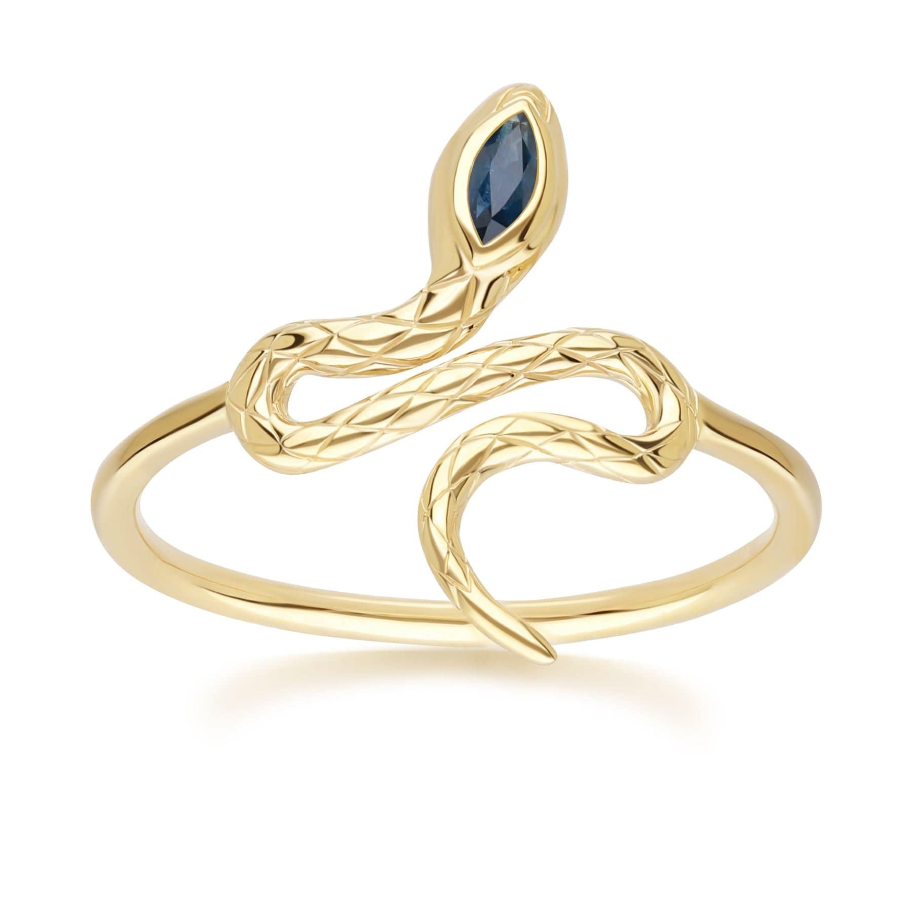 Product photograph of Ecfew Sapphire Winding Snake Ring In 9ct Yellow Gold from Gemondo Jewellery