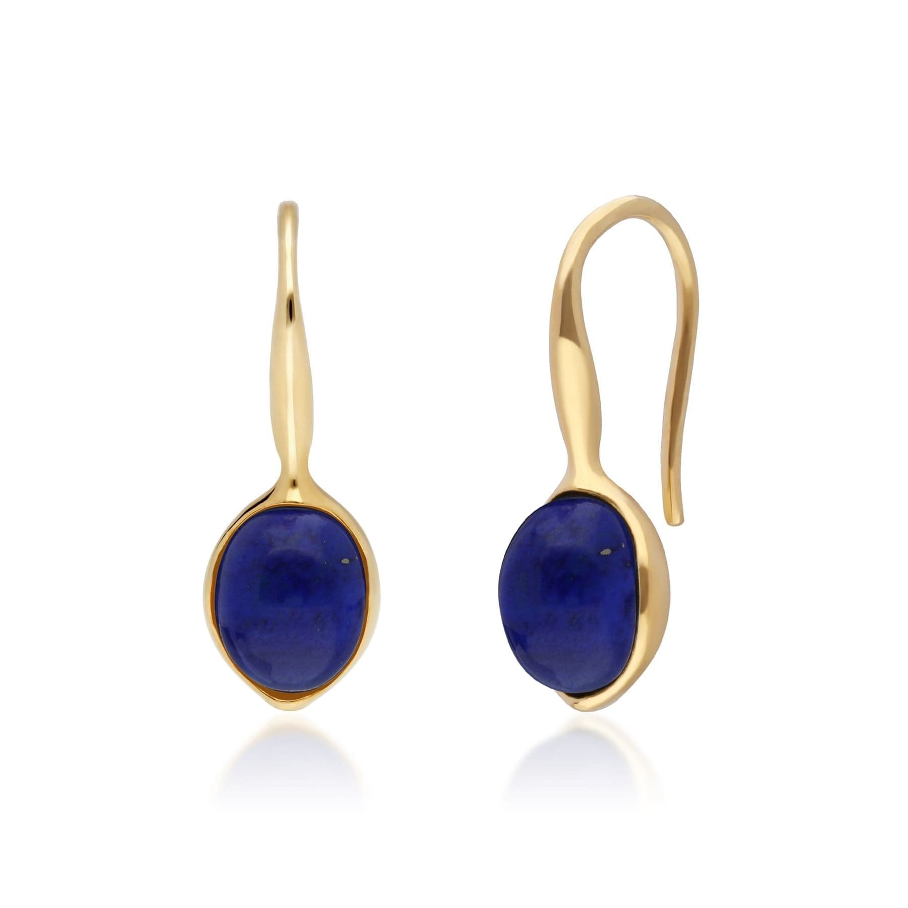 Product photograph of Irregular B Gem Lapis Lazuli Drop Earrings In Yellow Gold Plated Silver from Gemondo Jewellery