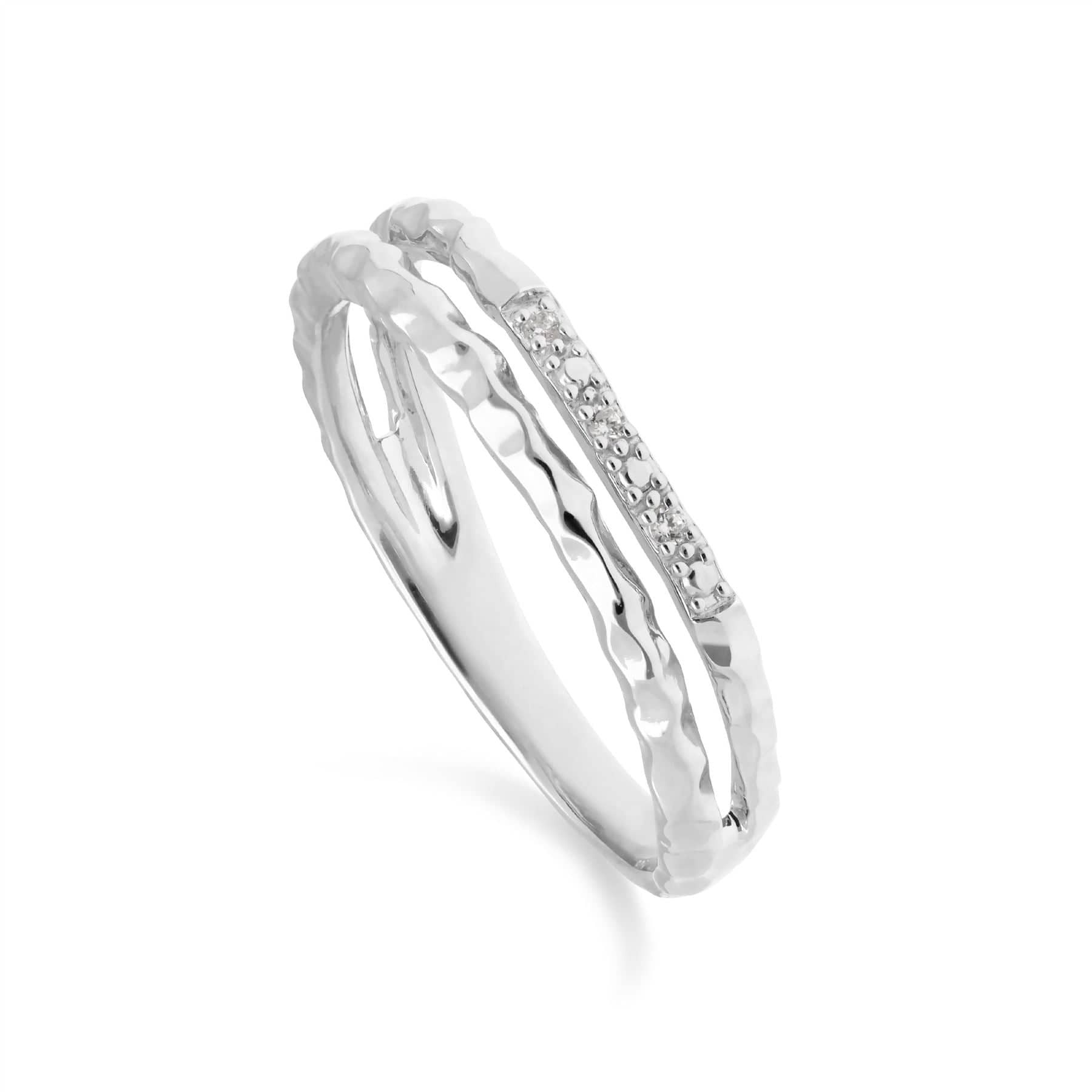 Image of Diamond Pav?? Hammered Double Band Ring in 9ct White Gold