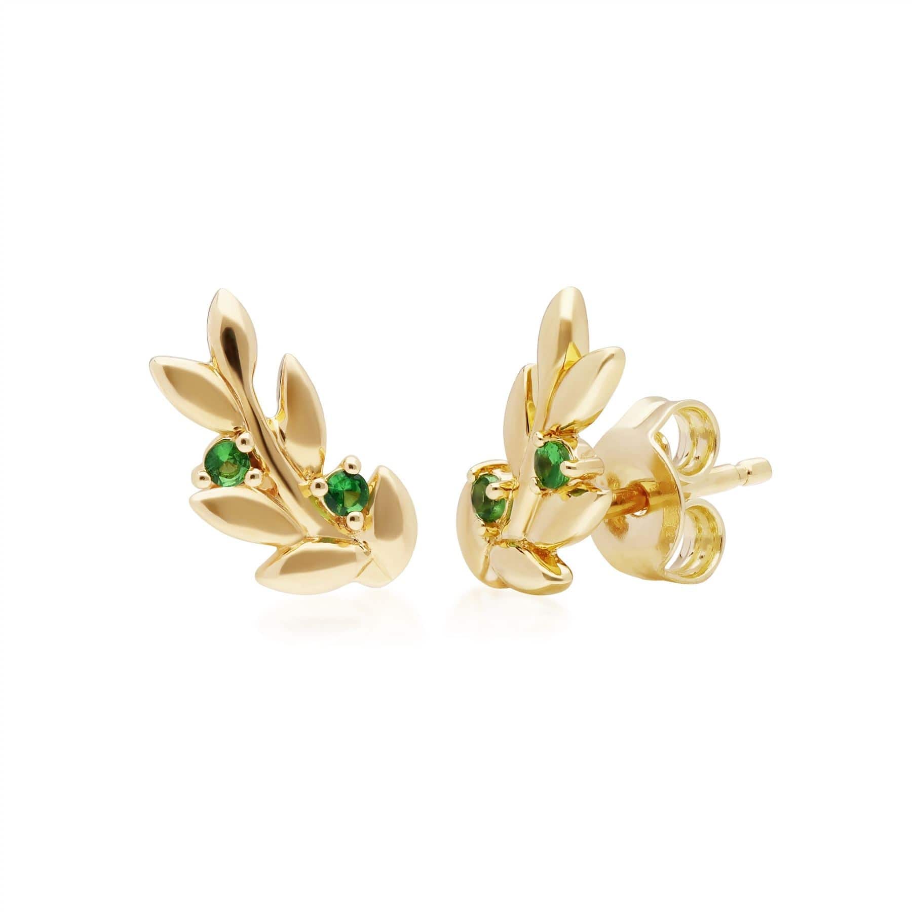 Product photograph of O Leaf Tsavorite Stud Earrings In Gold Plated Sterling Silver from Gemondo Jewellery
