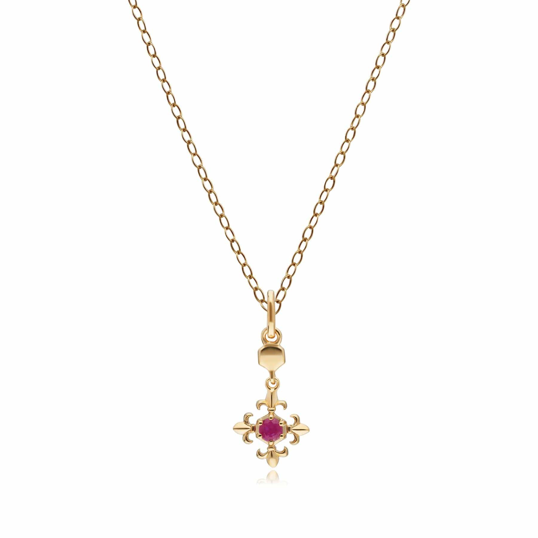 Product photograph of Ecfew Ruby Fleur De Lis Pendant Necklace In 9ct Yellow Gold from Gemondo Jewellery