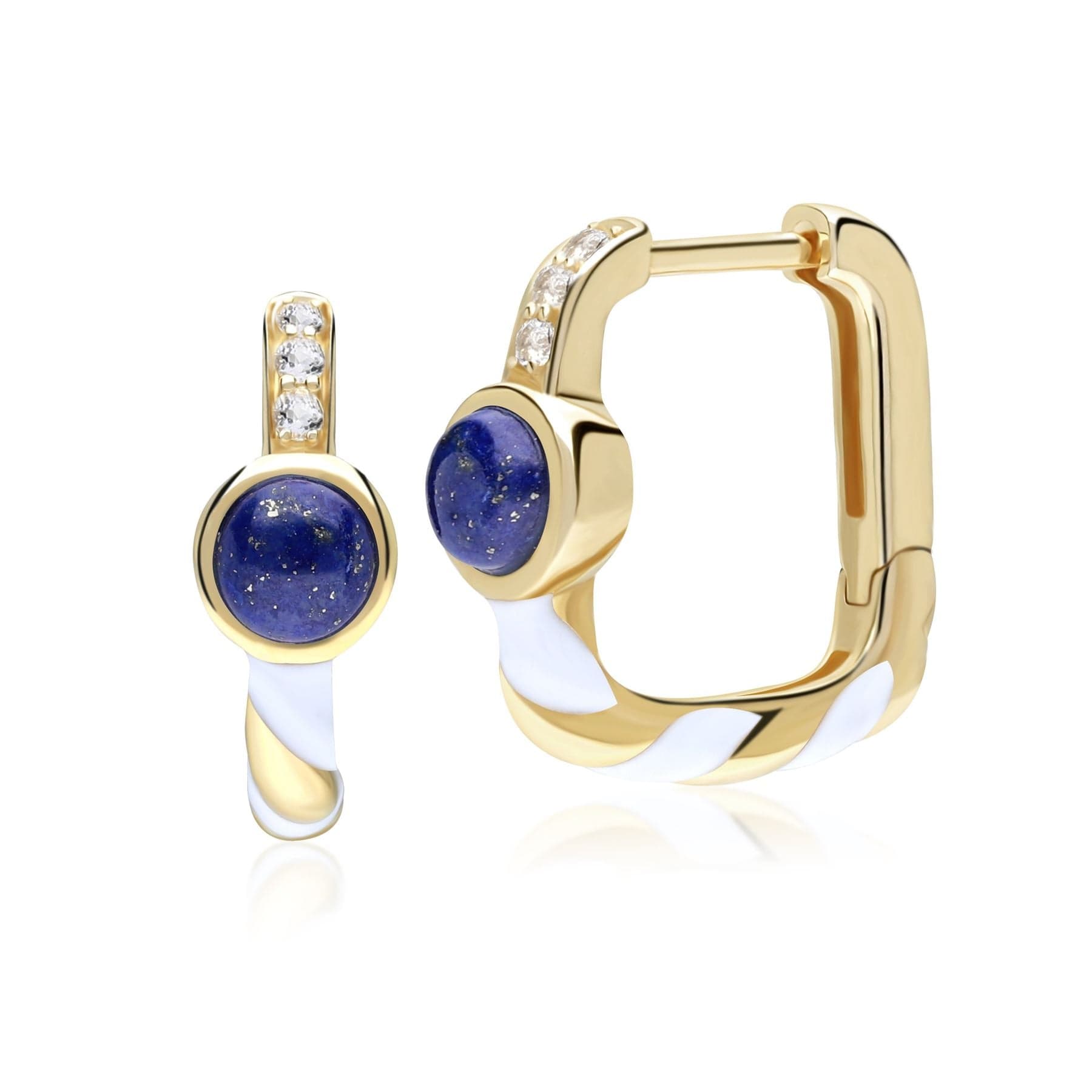 Product photograph of Siberian Waltz Enamel Lapis Lazuli Square Hoop Earrings In Gold Plated Sterling Silver from Gemondo Jewellery