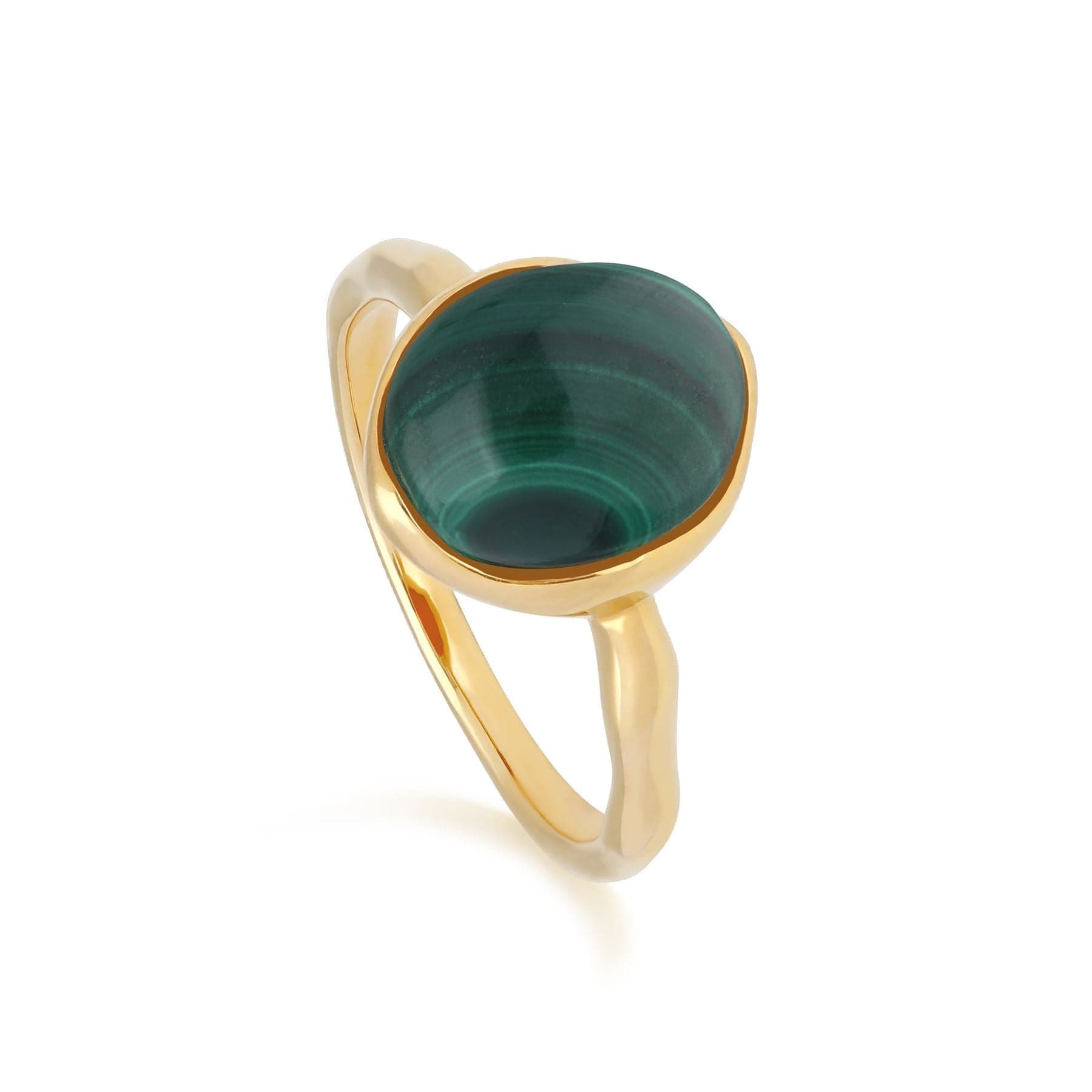 Product photograph of Irregular B Gem Malachite Ring In Yellow Gold Plated Silver from Gemondo Jewellery
