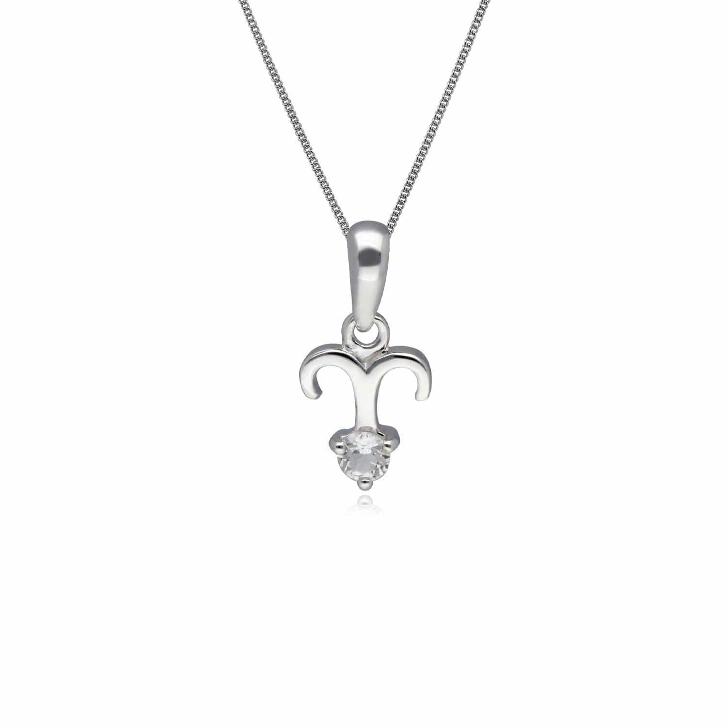 Image of White Topaz Aries Zodiac Charm Necklace in 9ct White Gold