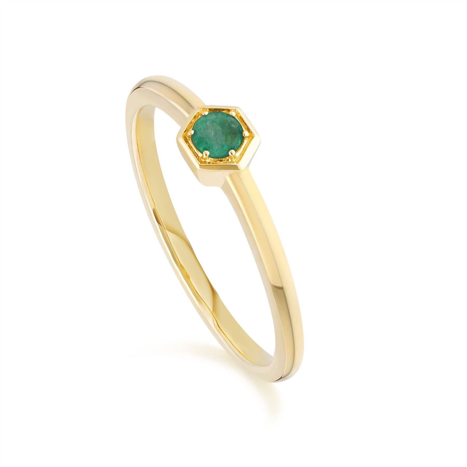 Product photograph of Honeycomb Inspired Emerald Solitaire Ring In 9ct Yellow Gold from Gemondo Jewellery