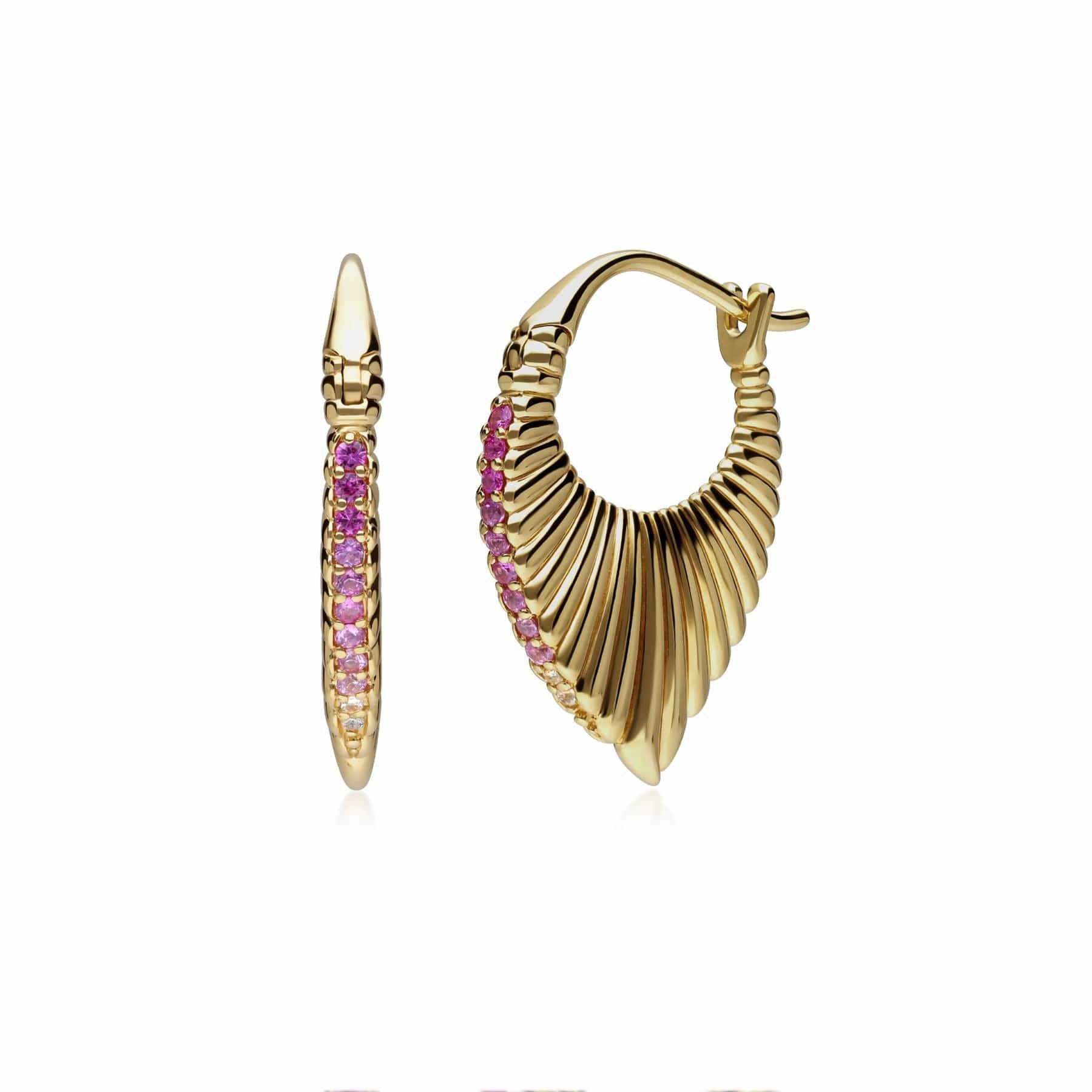 Product photograph of Caruso Pink Sapphire Fan Drop Earrings In Gold Plated Sterling Silver from Gemondo Jewellery