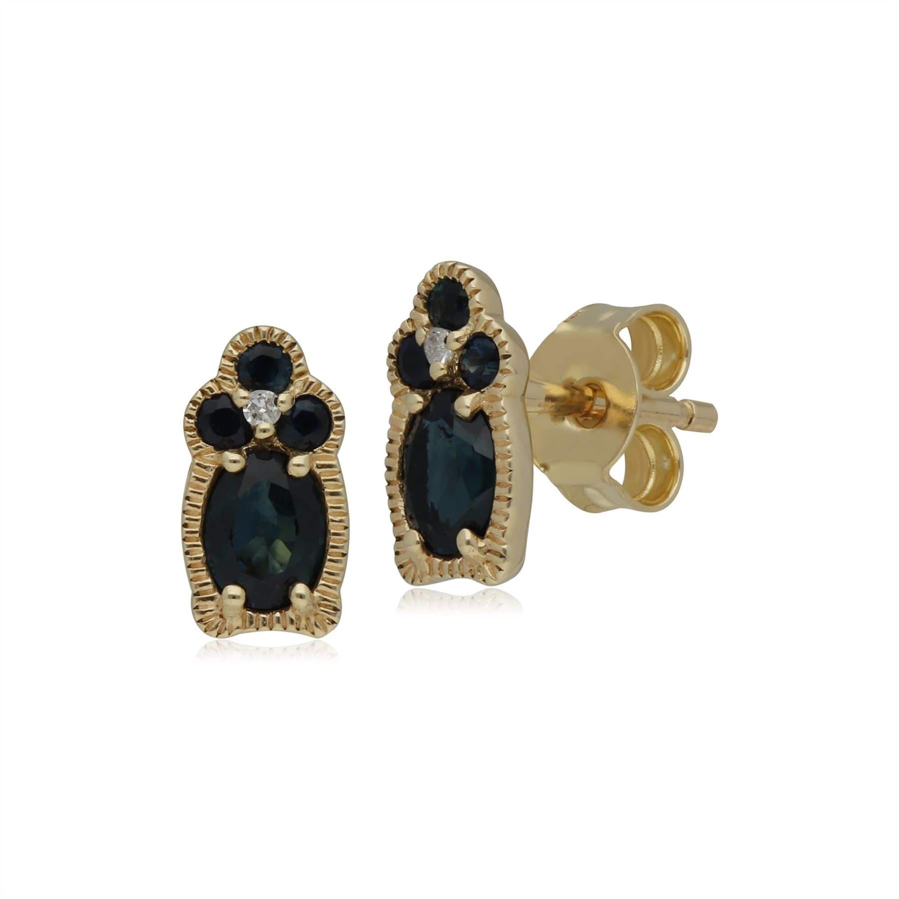 Image of Classic Sapphire & Diamond Stud Earrings in 9ct Yellow Gold