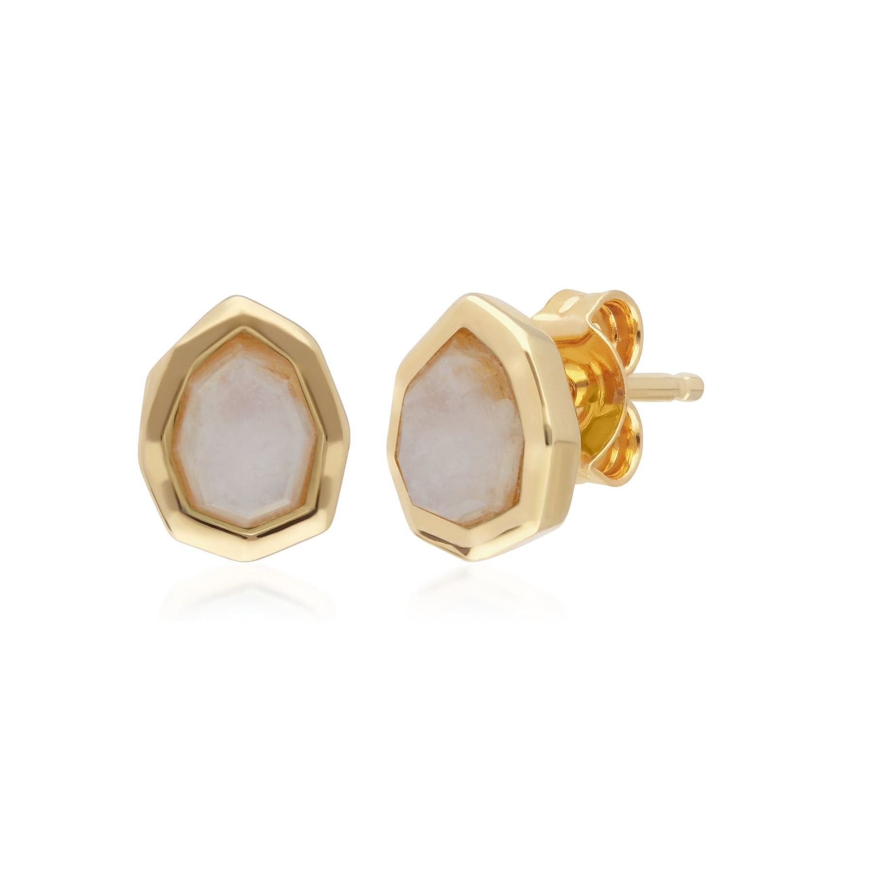 Image of Irregular B Gem Rainbow Moonstone Stud Earrings in Gold Plated Silver