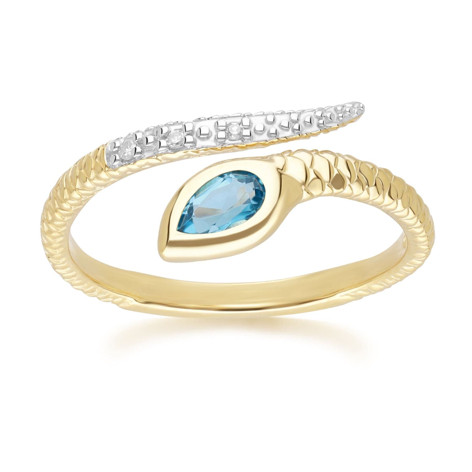 Product photograph of Ecfew London Blue Topaz Diamond Snake Ring In 9ct Yellow Gold from Gemondo Jewellery