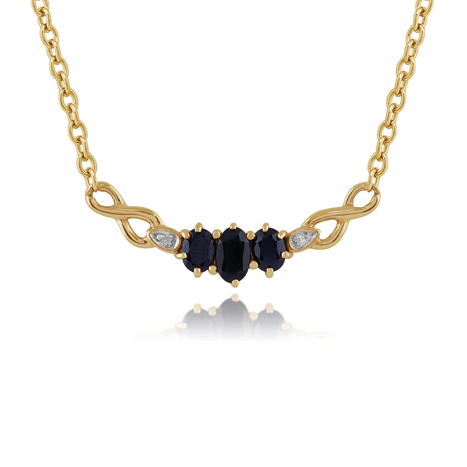 Product photograph of Infinity Sapphire Diamond Necklace In 9ct Yellow Gold from Gemondo Jewellery