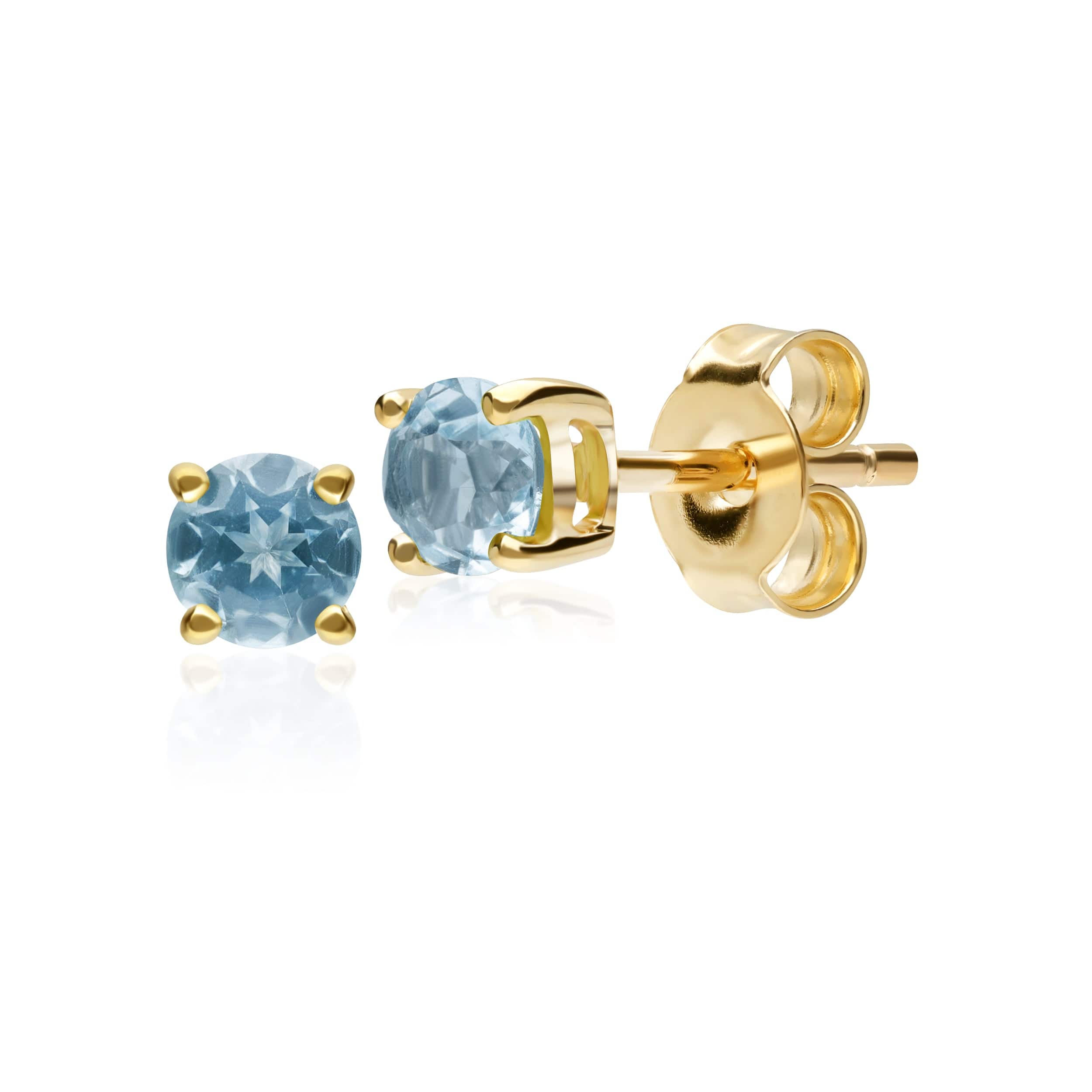 Photos - Earrings Classic Round Blue Topaz Stud  in 9ct Yellow Gold