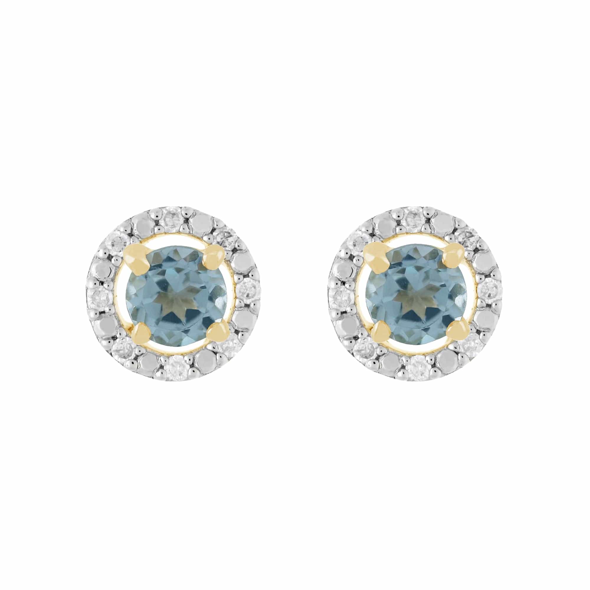 Product photograph of Classic Round Blue Topaz Stud Earrings With Detachable Diamond Round Earrings Jacket Set In 9ct Yellow Gold from Gemondo Jewellery