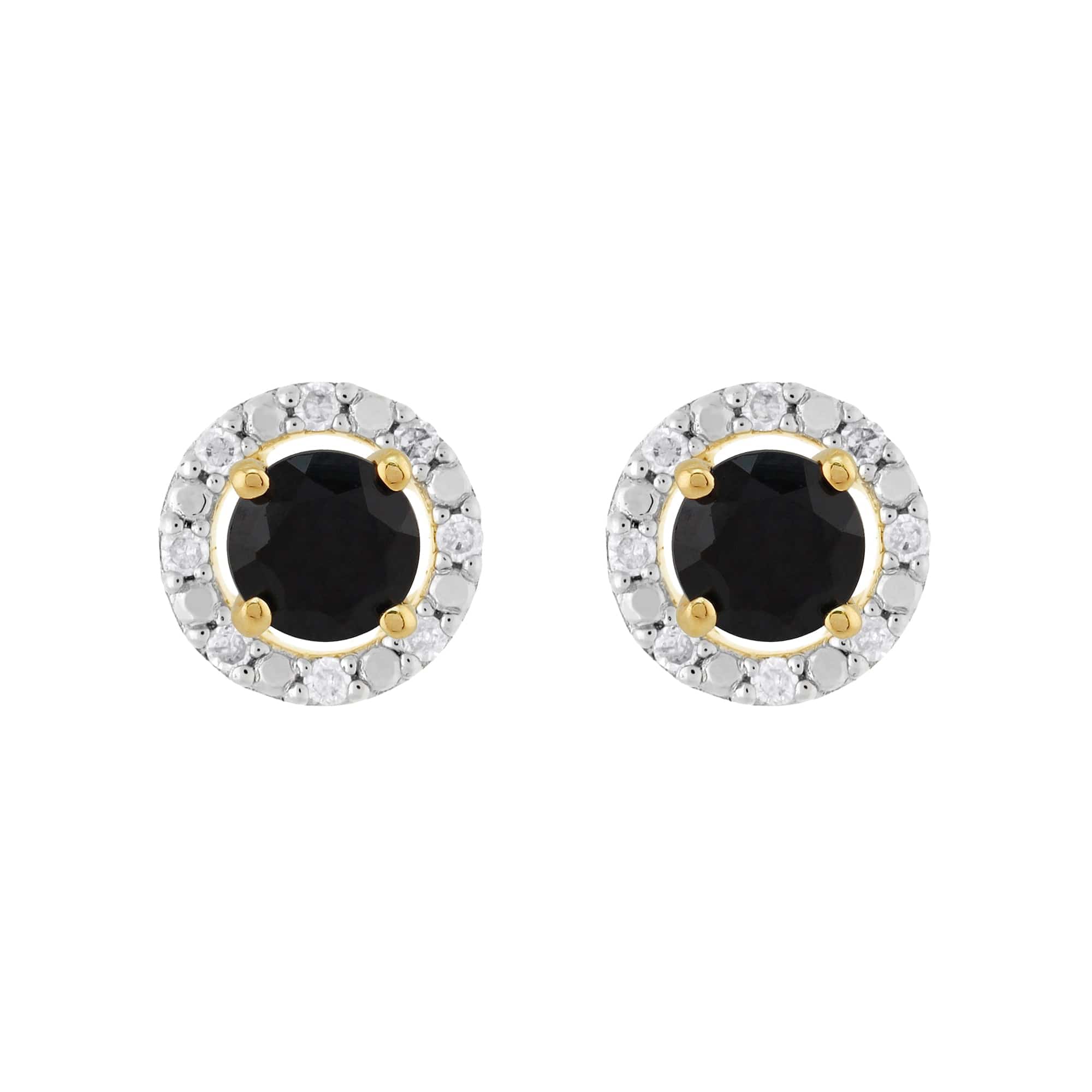 Product photograph of Classic Round Dark Blue Sapphire Stud Earrings With Detachable Diamond Round Earrings Jacket Set In 9ct Yellow Gold from Gemondo Jewellery