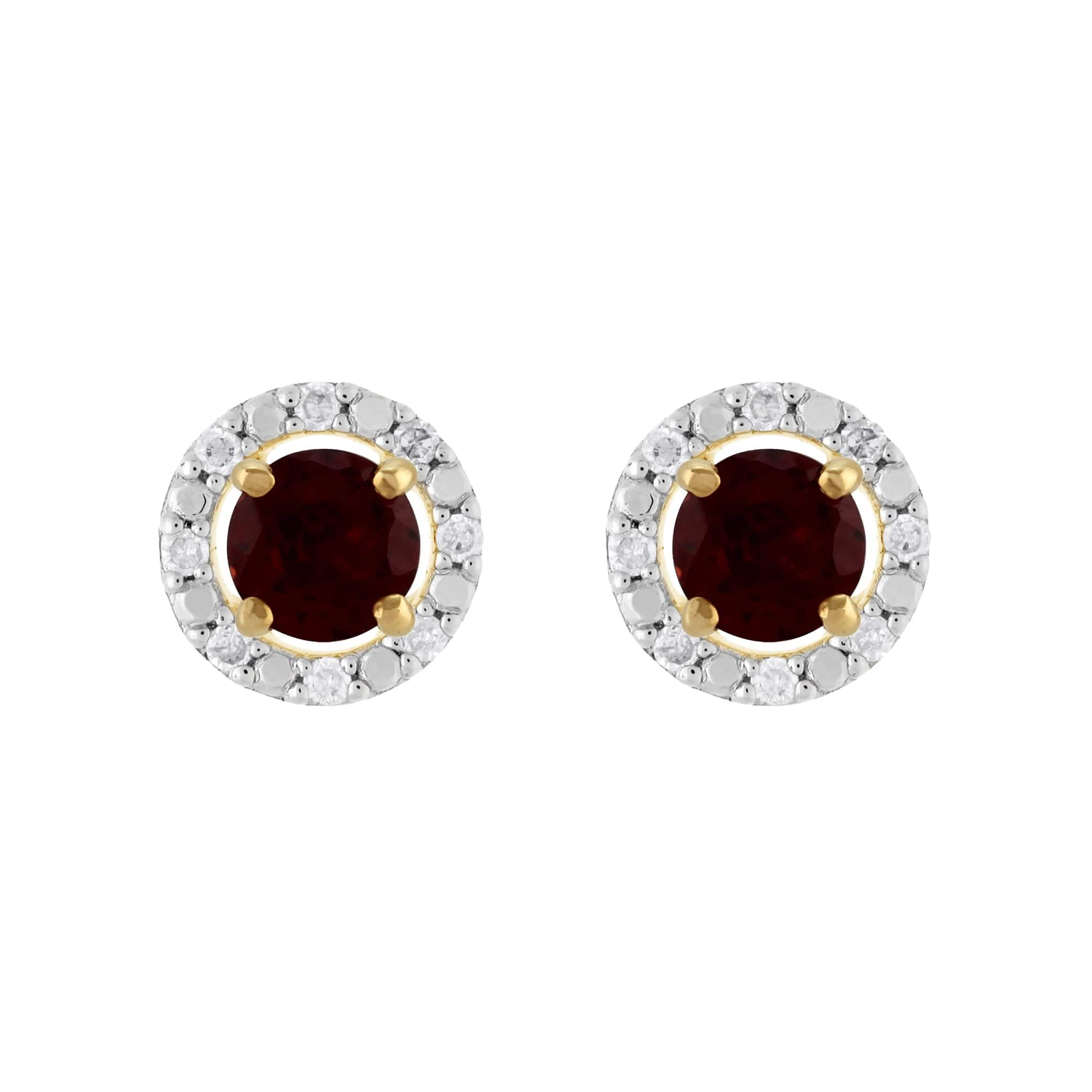 Product photograph of Classic Round Garnet Stud Earrings With Detachable Diamond Round Earrings Jacket Set In 9ct Yellow Gold from Gemondo Jewellery