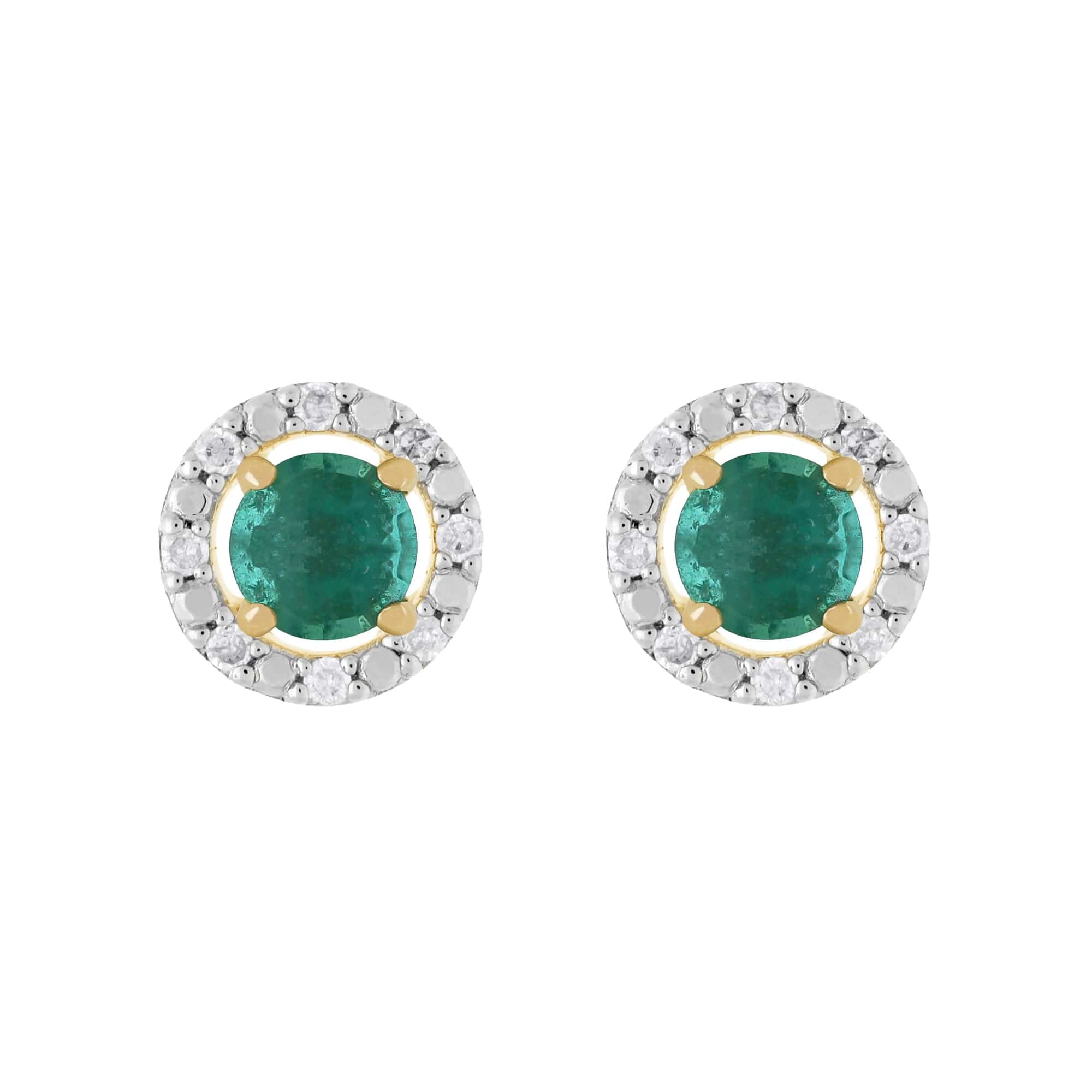 Product photograph of Classic Round Emerald Stud Earrings With Detachable Diamond Round Earrings Jacket Set In 9ct Yellow Gold from Gemondo Jewellery