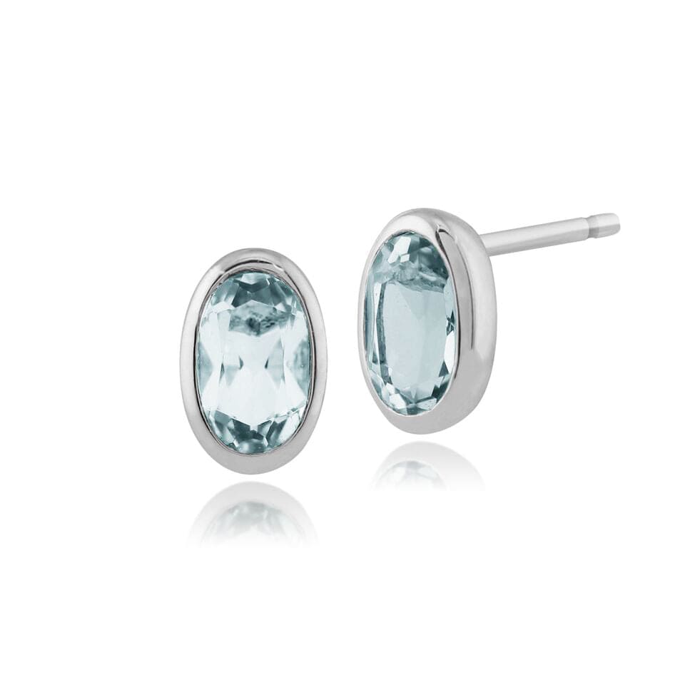 Photos - Earrings Classic Oval Aquamarine Stud  in 9ct White Gold 6x4mm