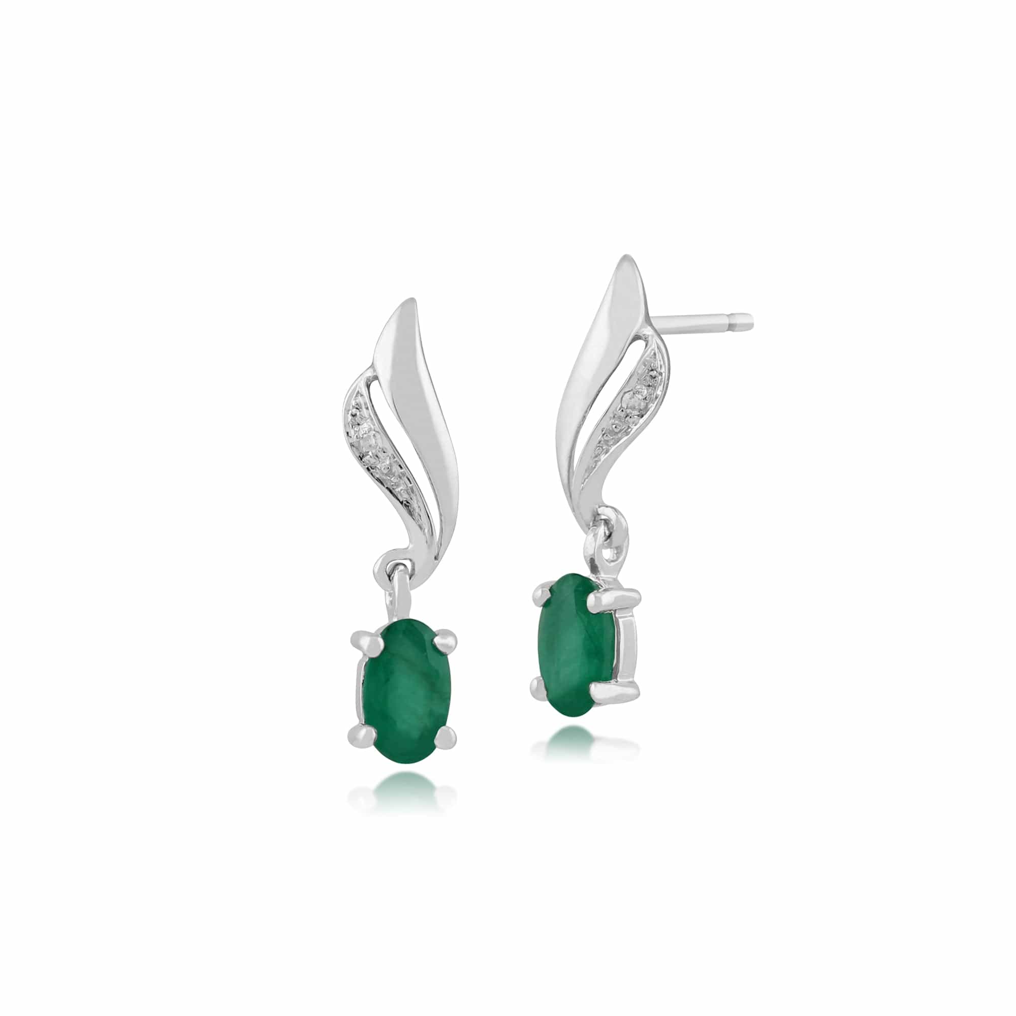 Product photograph of Classic Oval Emerald Diamond Twist Drop Earrings In 9ct White Gold from Gemondo Jewellery