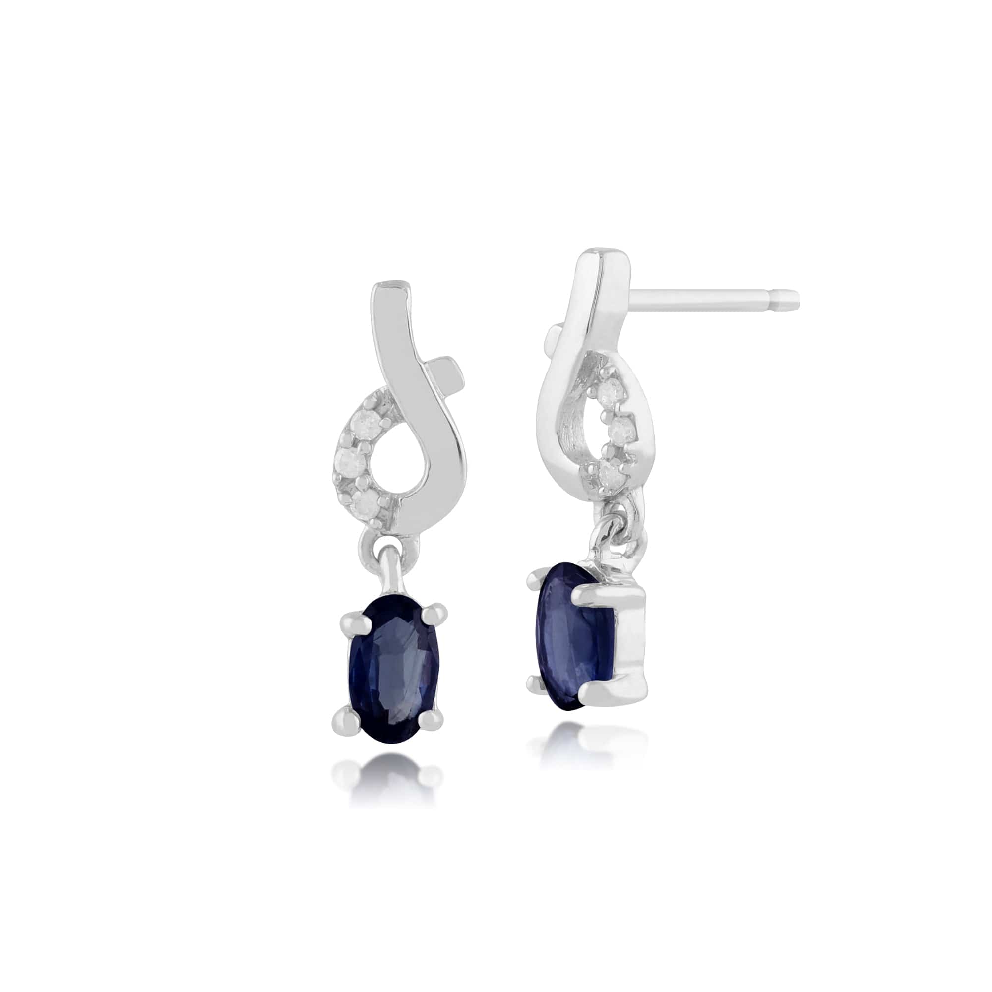 Product photograph of Classic Oval Light Blue Sapphire Diamond Drop Earrings In 9ct White Gold from Gemondo Jewellery