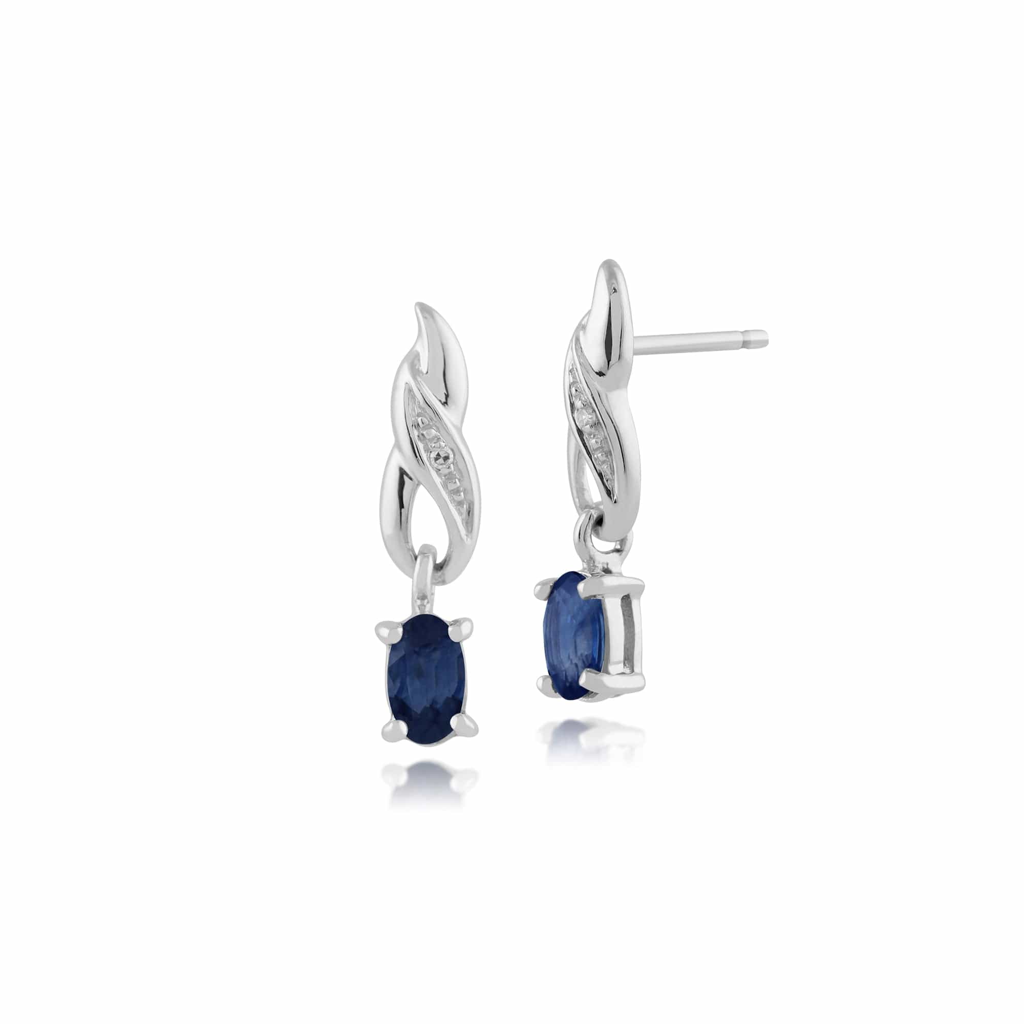 Photos - Earrings Classic Oval Sapphire & Diamond Drop  in 9ct White Gold