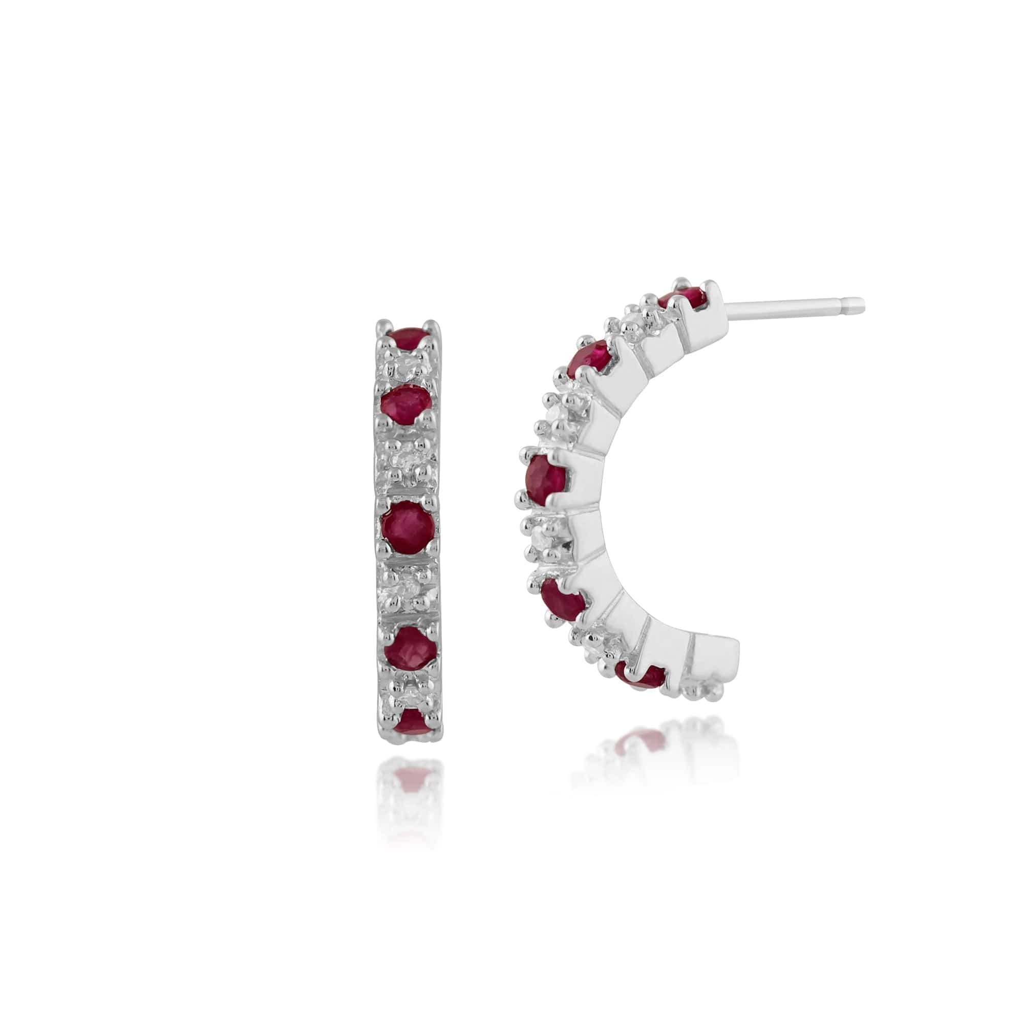 Product photograph of Classic Round Ruby Diamond Half Hoop Style Earrings In 9ct White Gold from Gemondo Jewellery