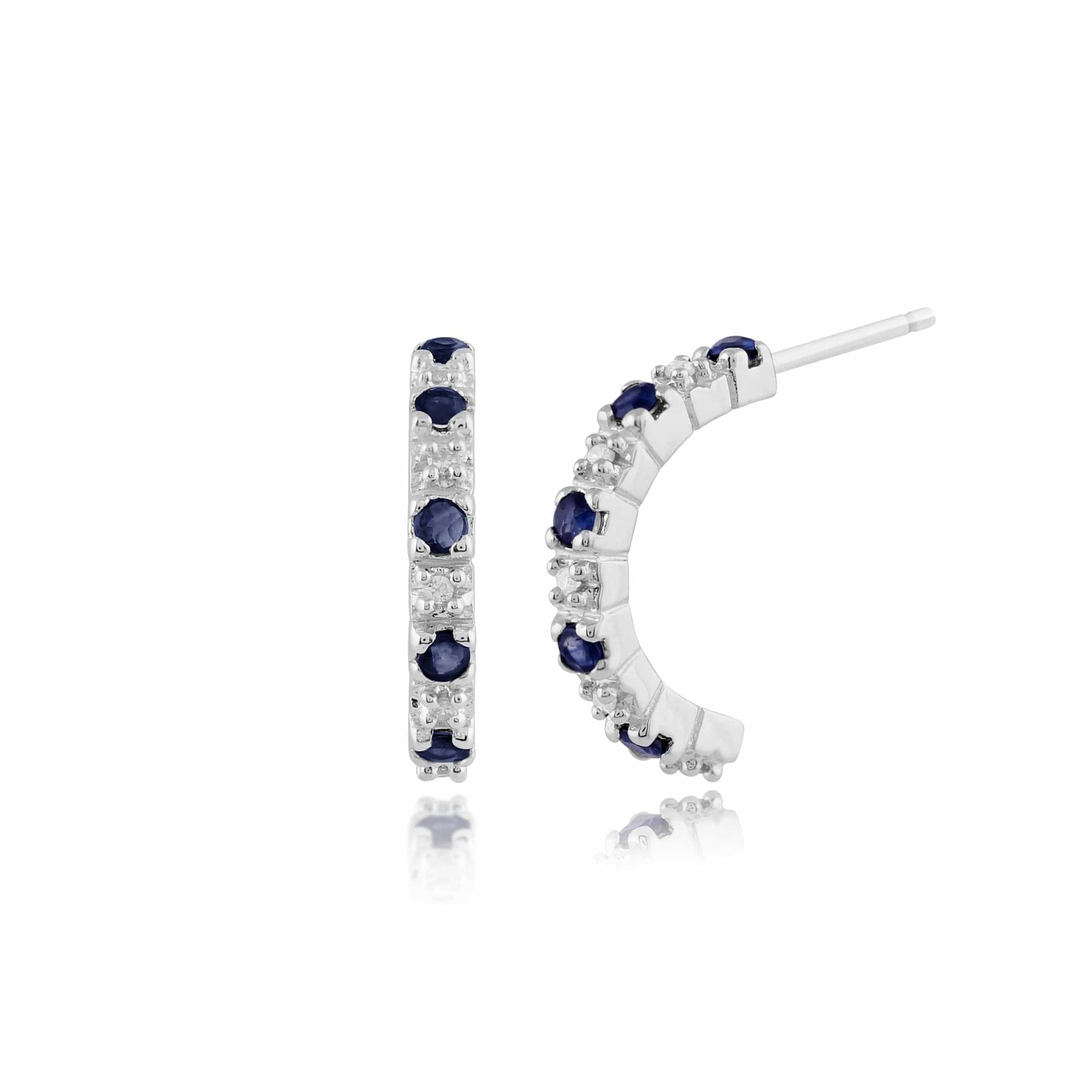 Product photograph of Classic Round Sapphire Diamond Half Hoop Style Earrings In 9ct White Gold from Gemondo Jewellery