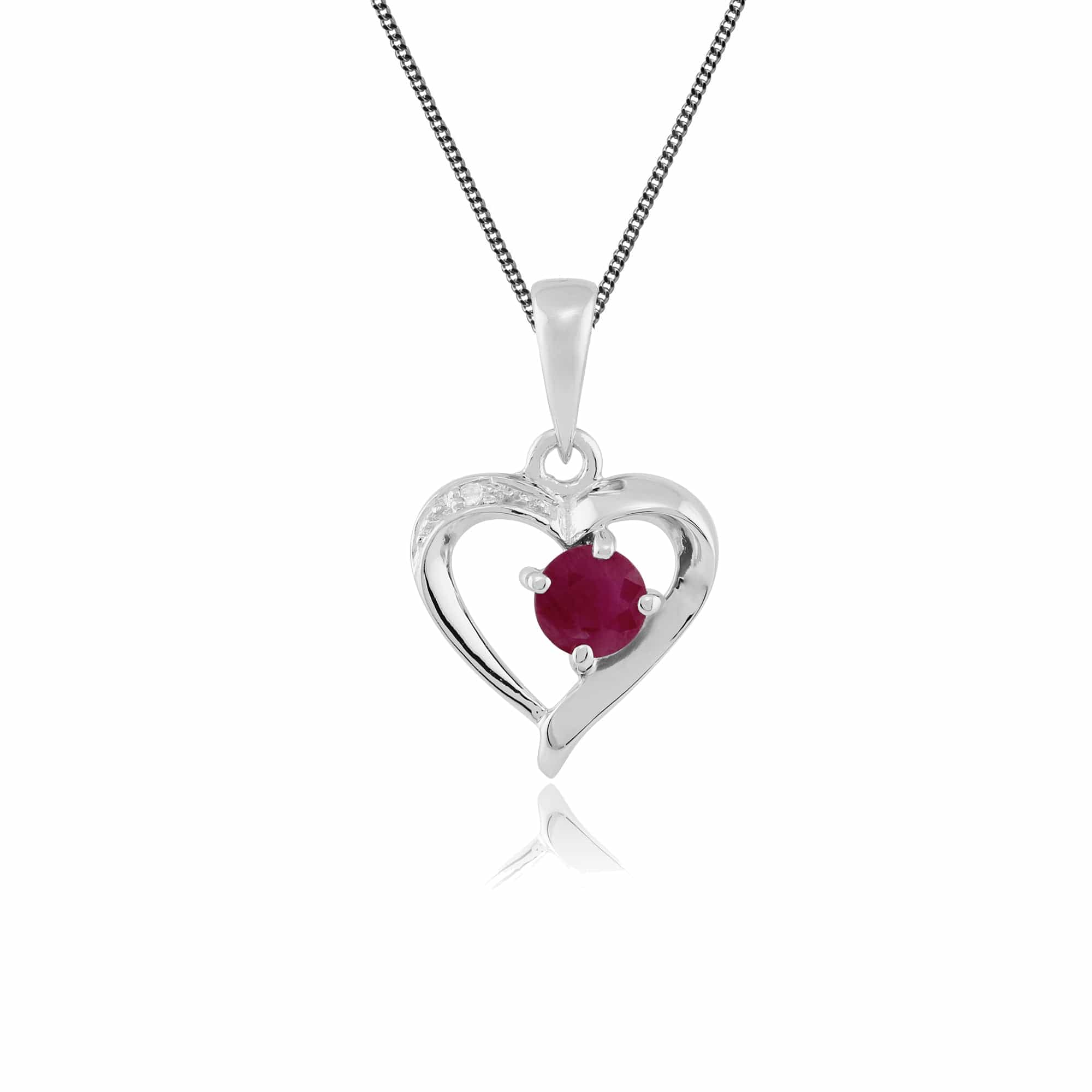 Product photograph of Classic Round Ruby Diamond Heart Pendant In 9ct White Gold from Gemondo Jewellery