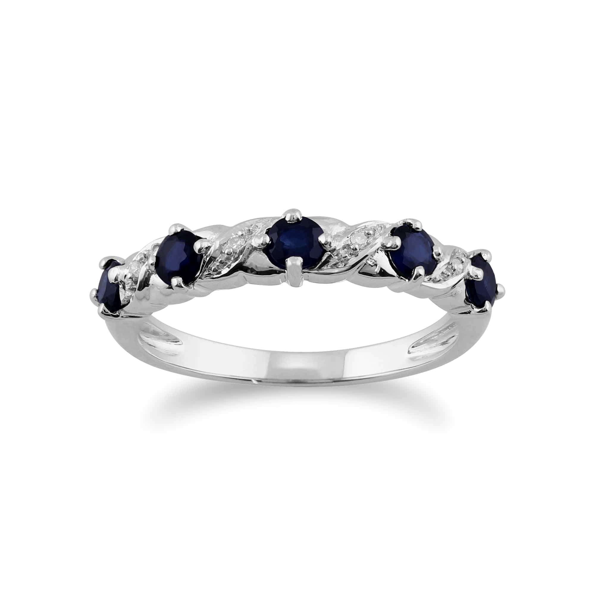 Product photograph of Art Nouveau Style Sapphire Diamond Half Eternity Ring In 9ct White Gold from Gemondo Jewellery