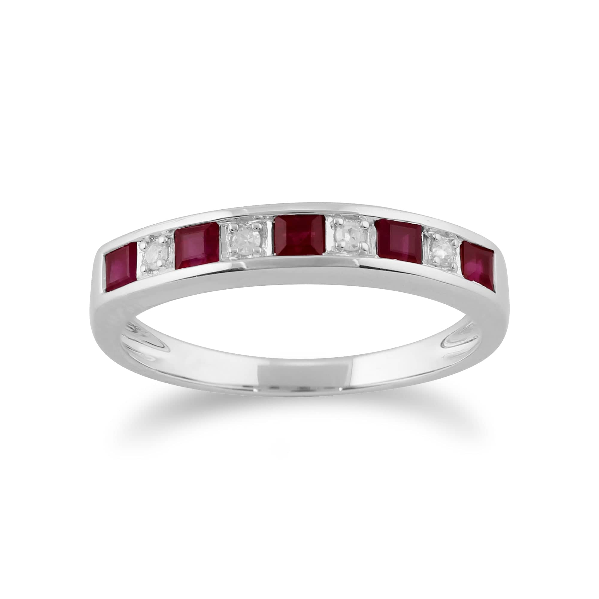 Product photograph of Classic Square Ruby Diamond Half Eternity Ring 9ct White Gold from Gemondo Jewellery