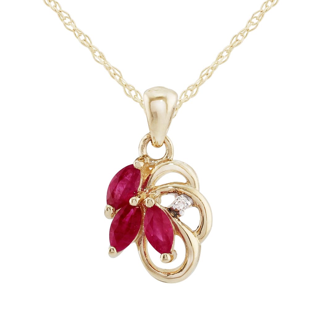 Product photograph of Floral Ruby Diamond Pendant In 9ct Yellow Gold from Gemondo Jewellery