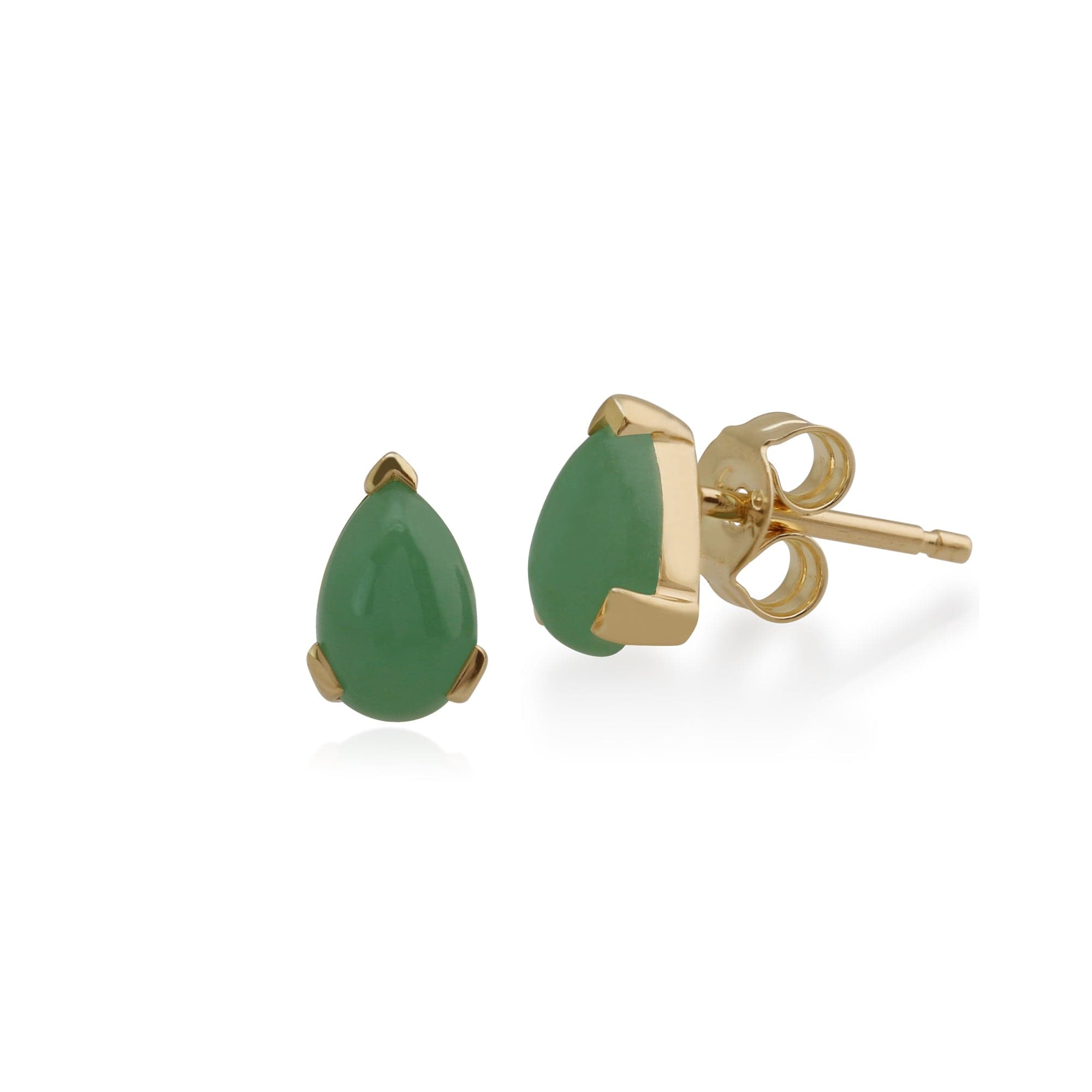 Product photograph of Classic Pear Green Jade Stud Earrings In 9ct Yellow Gold from Gemondo Jewellery