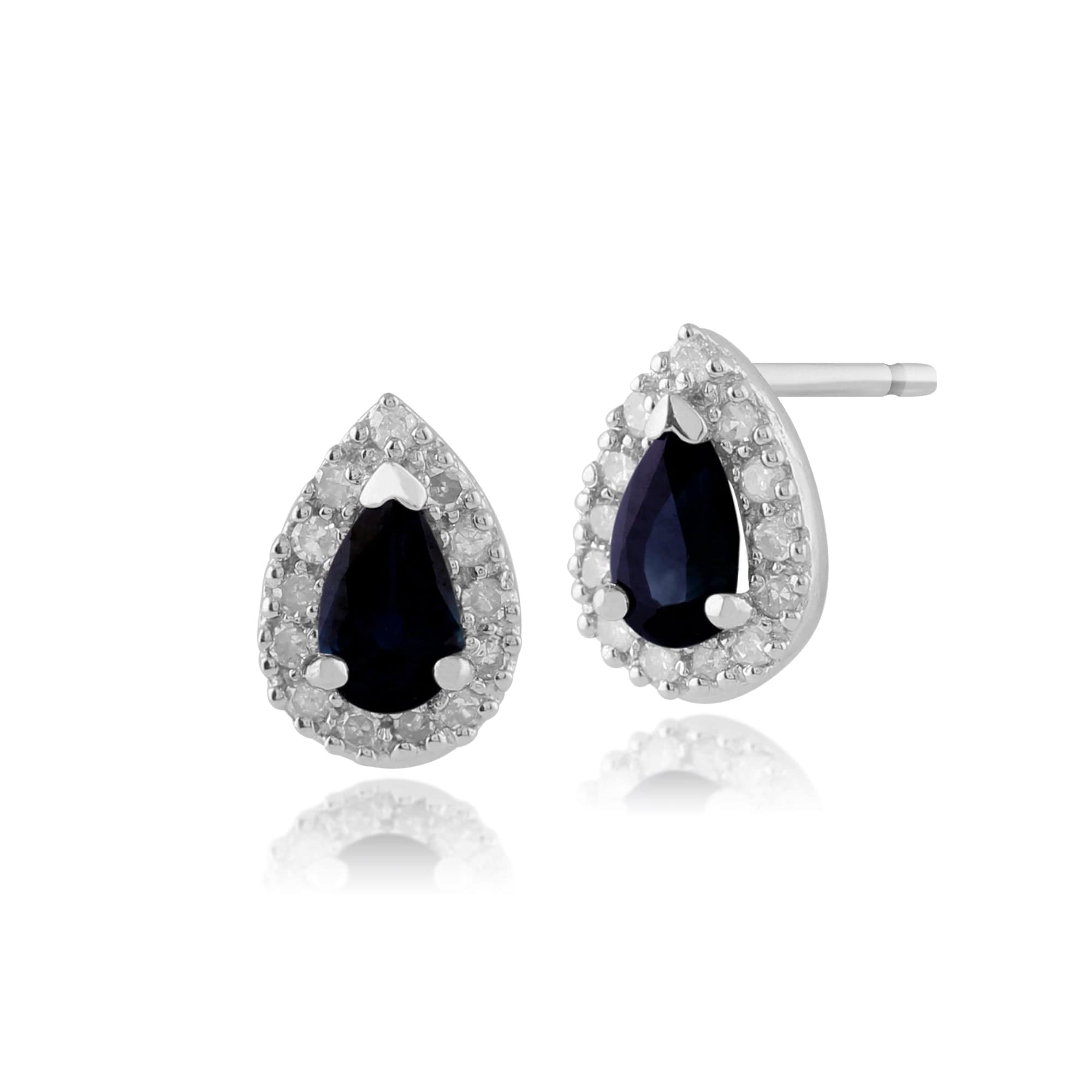 Product photograph of Classic Pear Sapphire Diamond Cluster Stud Earrings In 9ct White Gold from Gemondo Jewellery