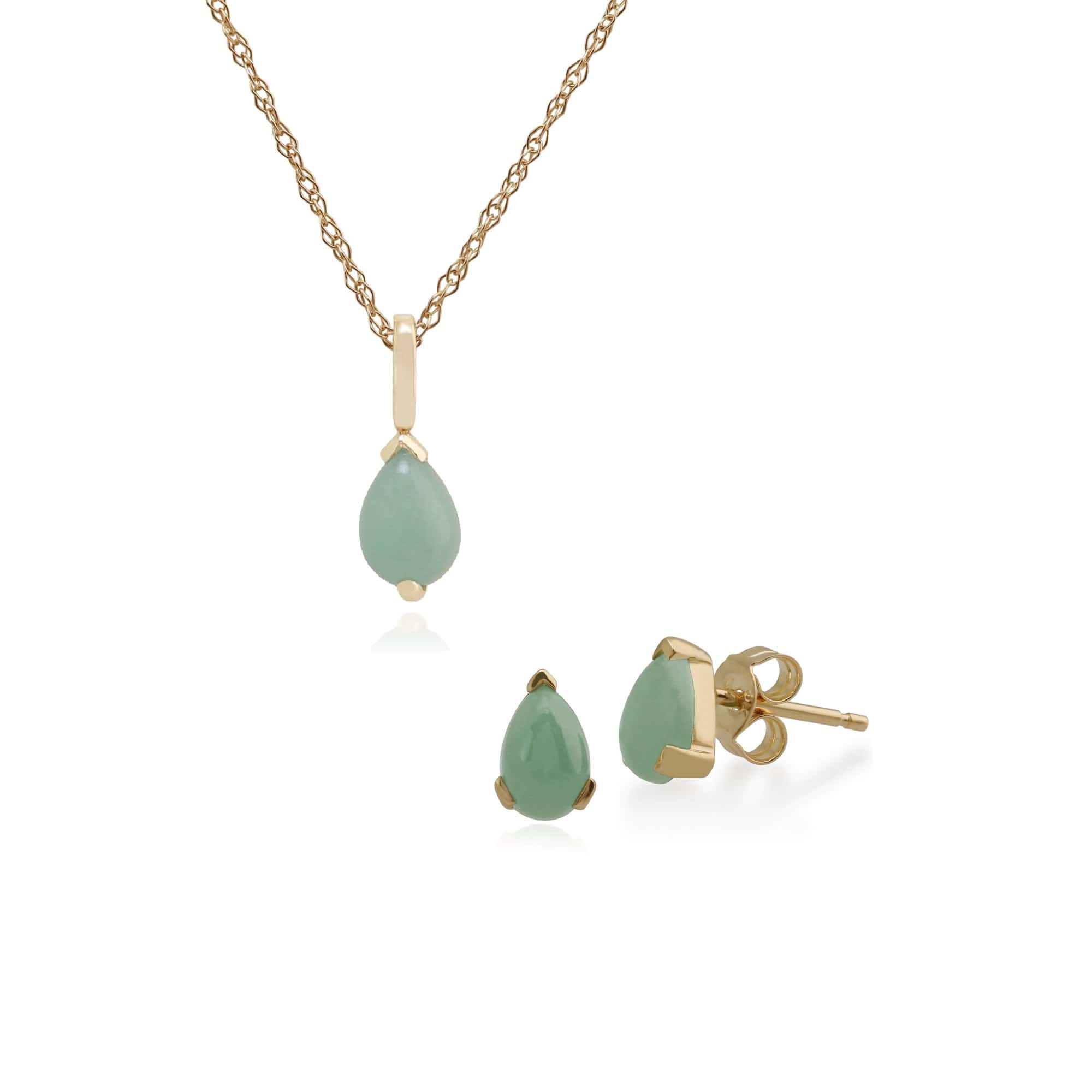 Product photograph of Classic Pear Jade Single Stone Stud Earrings Pendant Set In 9ct Yellow Gold from Gemondo Jewellery