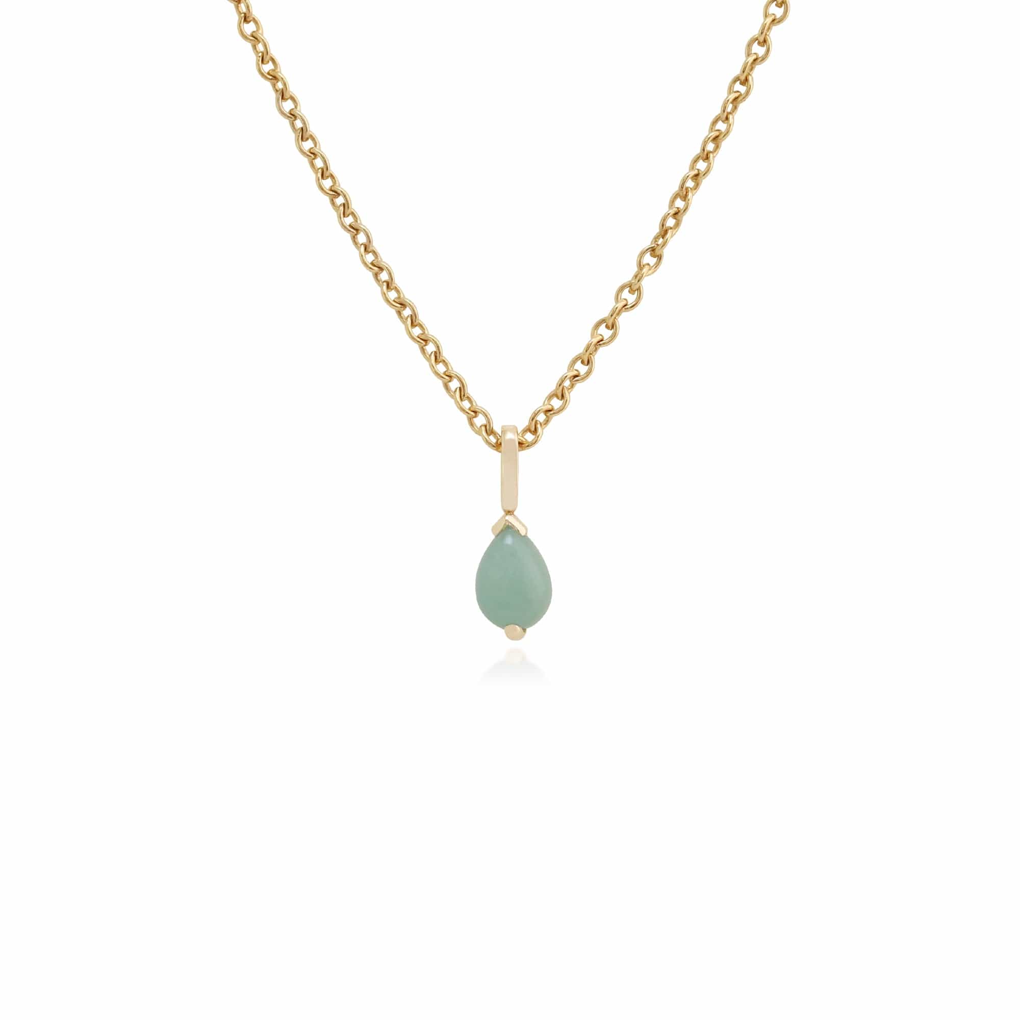 Product photograph of Classic Pear Green Jade Claw Set Single Stone Pendant In 9ct Yellow Gold from Gemondo Jewellery